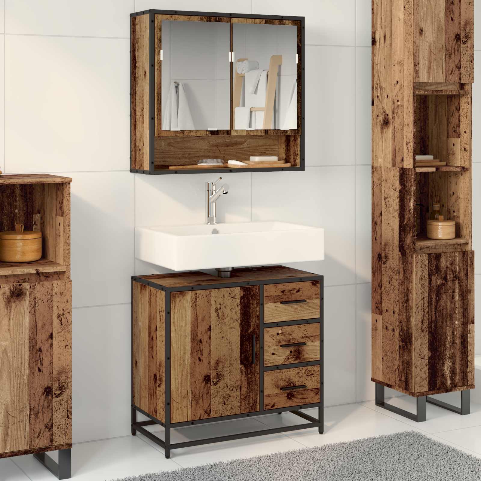 Badezimmerschrank mit Tür Altholz 65 x 33 x 60 cm Holzwerkstoff