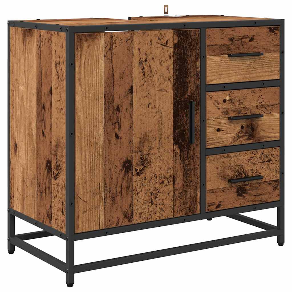 Badezimmerschrank mit Tür Altholz 65 x 33 x 60 cm Holzwerkstoff