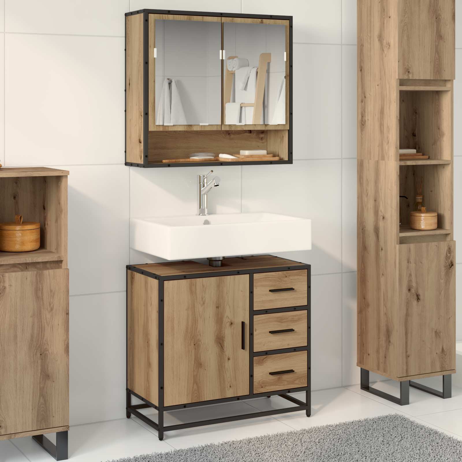 Badezimmerschrank Artisan-Eiche 65 x 33 x 60 cm Holzwerkstoff