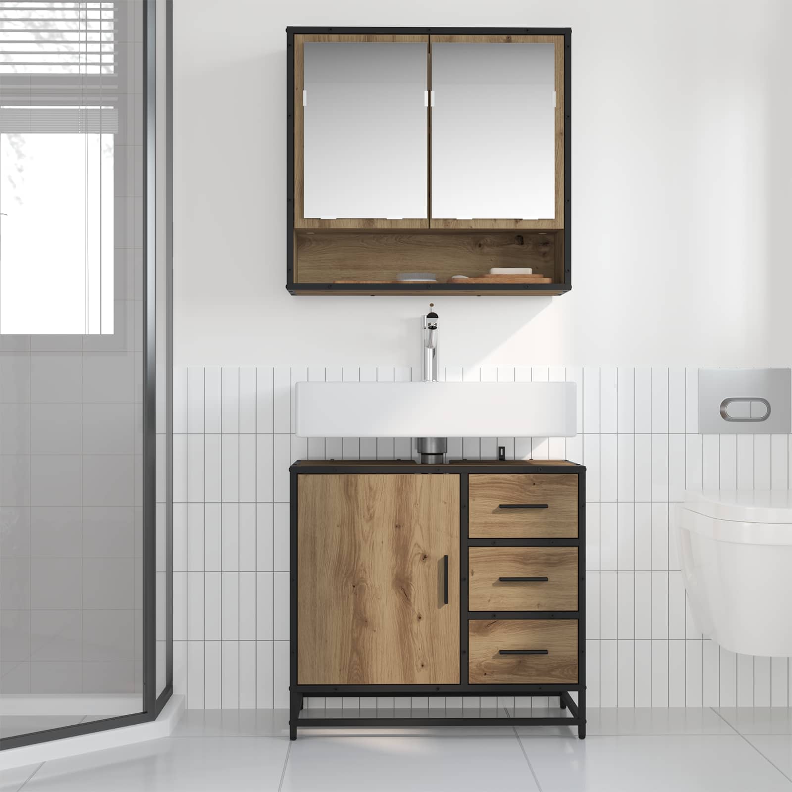 Badezimmerschrank Artisan-Eiche 65 x 33 x 60 cm Holzwerkstoff