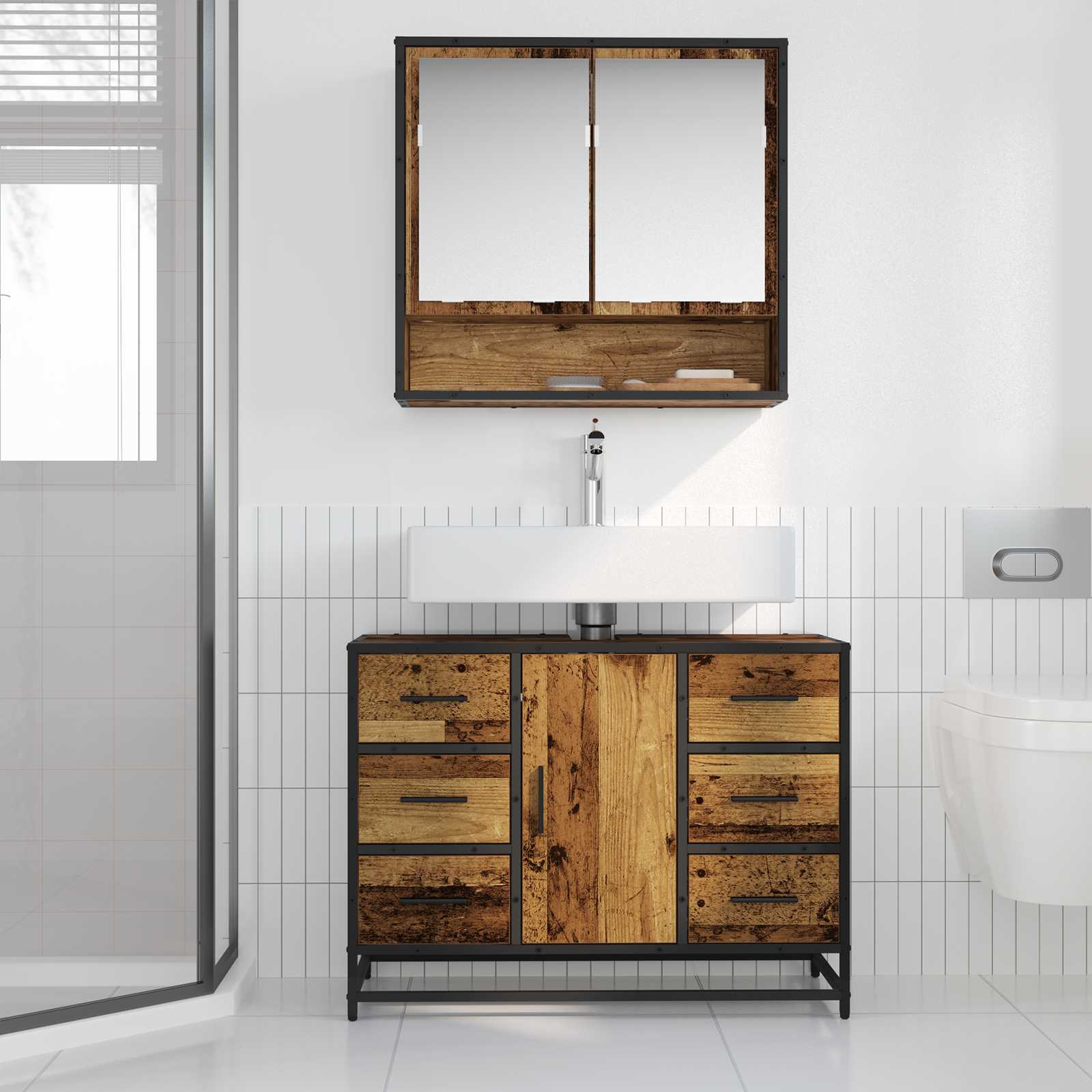 Badezimmerschrank mit Tür Altholz 80 x 33 x 60 cm Holzwerkstoff
