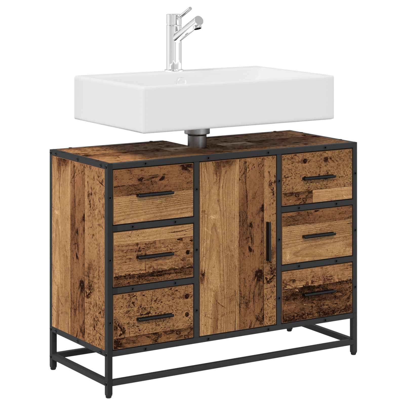Badezimmerschrank mit Tür Altholz 80 x 33 x 60 cm Holzwerkstoff