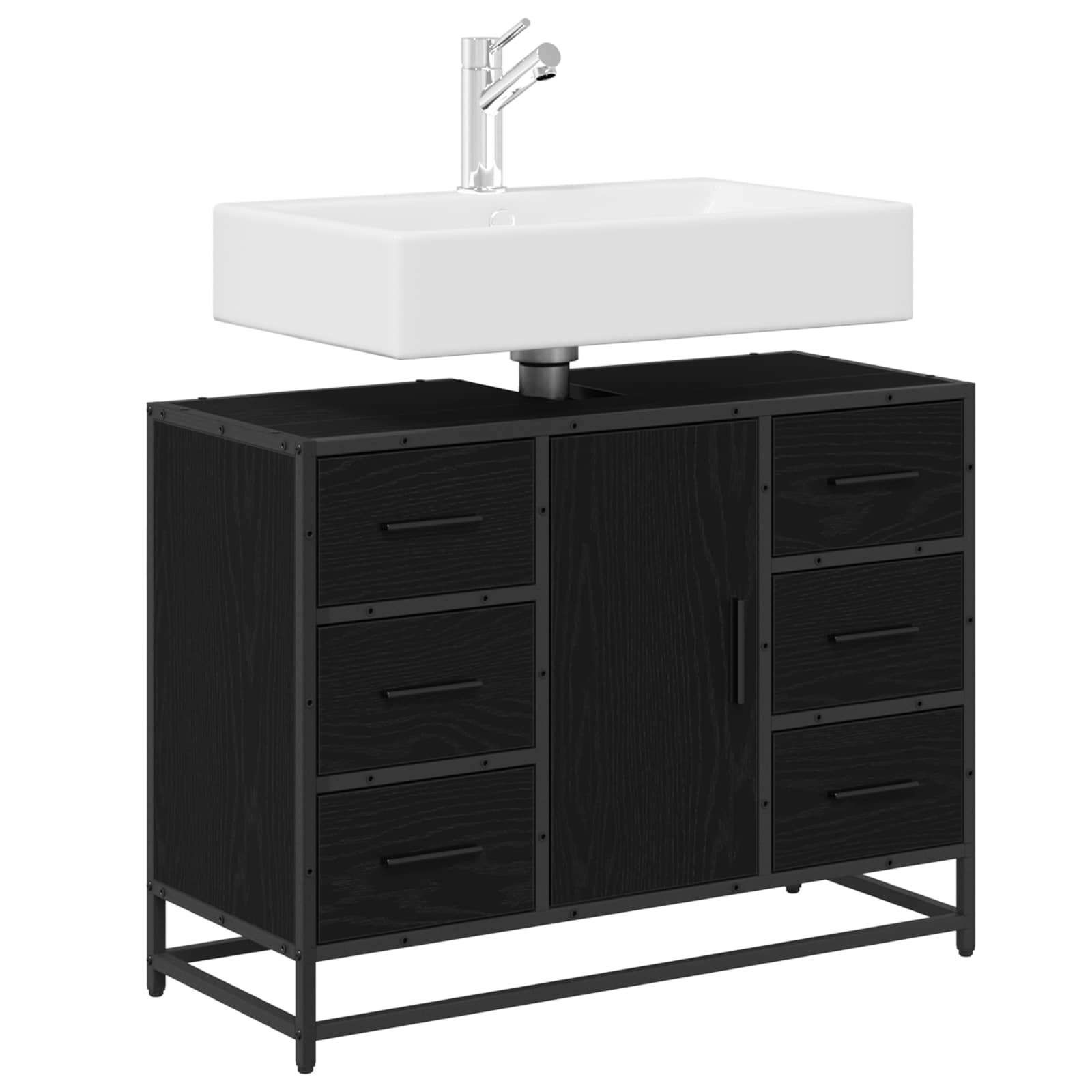 Badezimmerschrank mit Tür Schwarz Eichen-Optik 80 x 33 x 60 cm