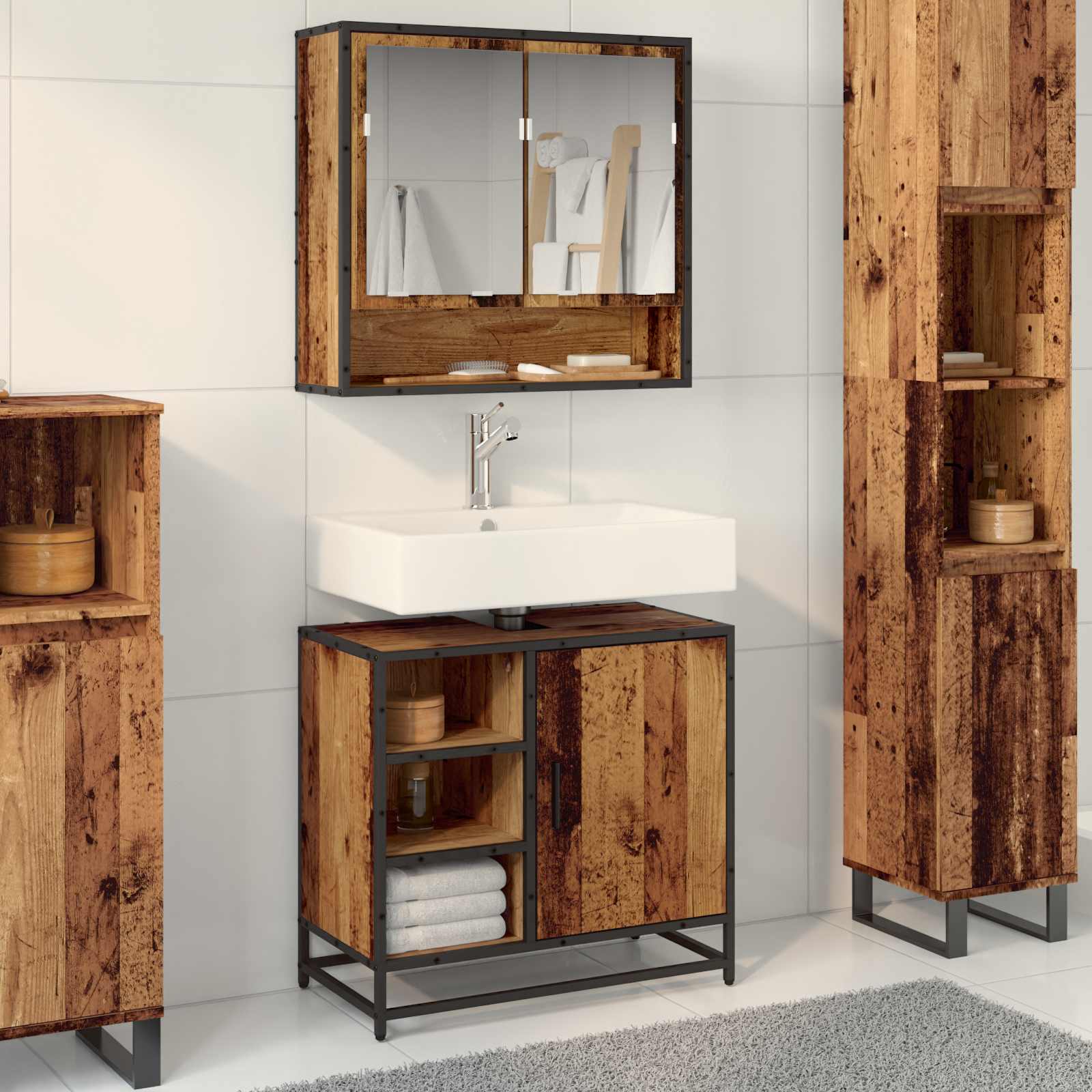 Badezimmerschrank mit Tür Altholz 65 x 33 x 60 cm Holzwerkstoff