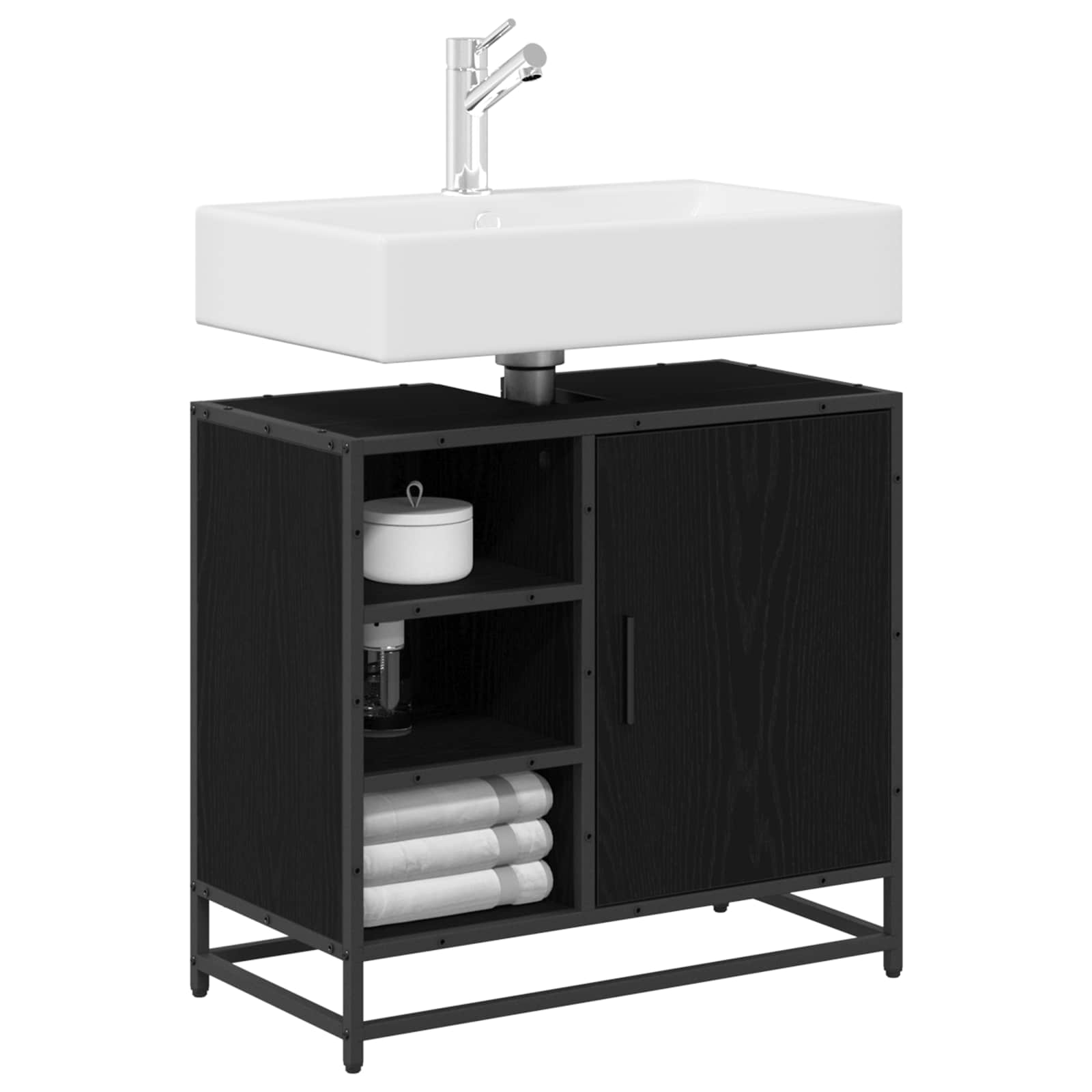 Badezimmerschrank mit Tür Schwarz Eichen-Optik 65 x 33 x 60 cm