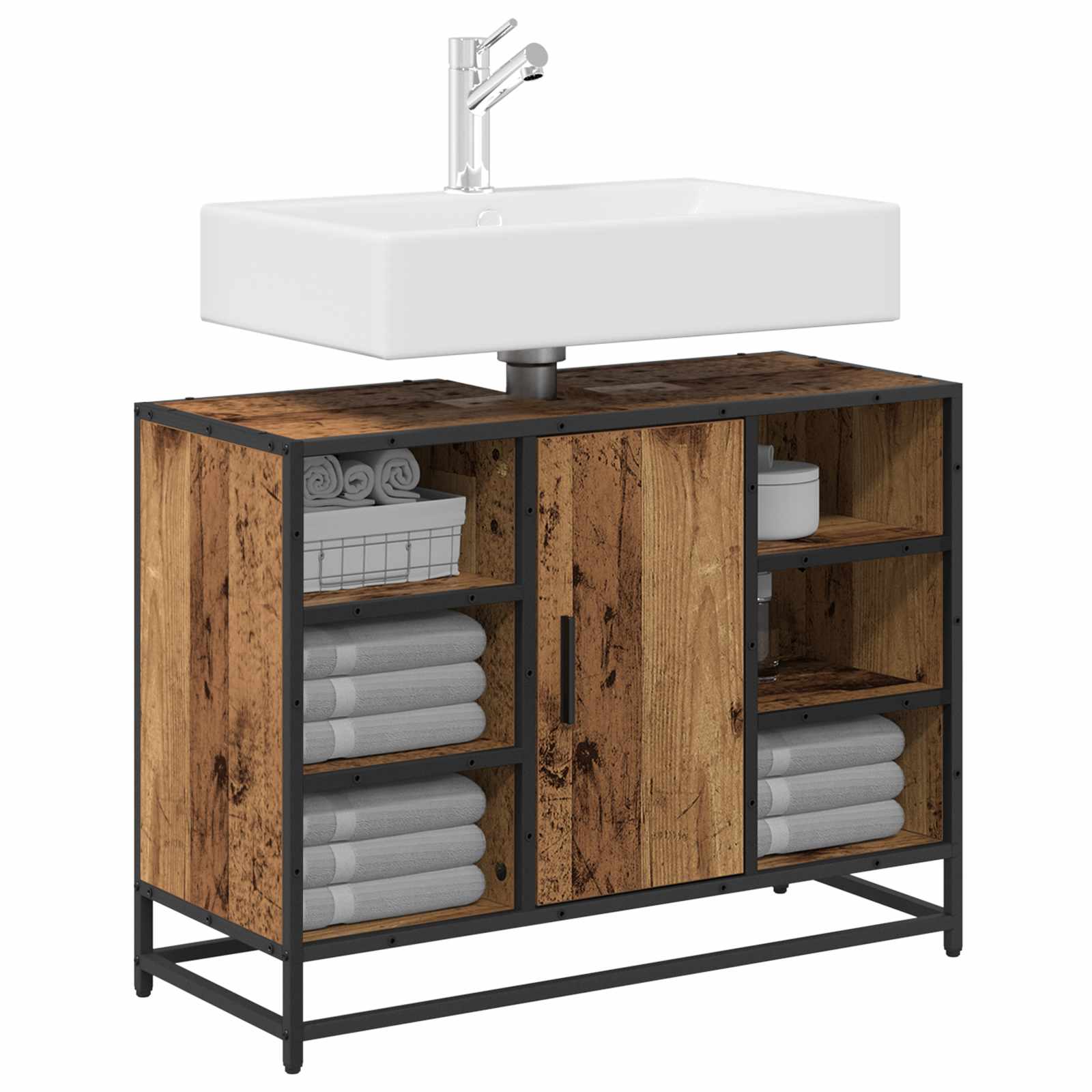 Badezimmerschrank mit Tür Altholz 80 x 33 x 60 cm Holzwerkstoff