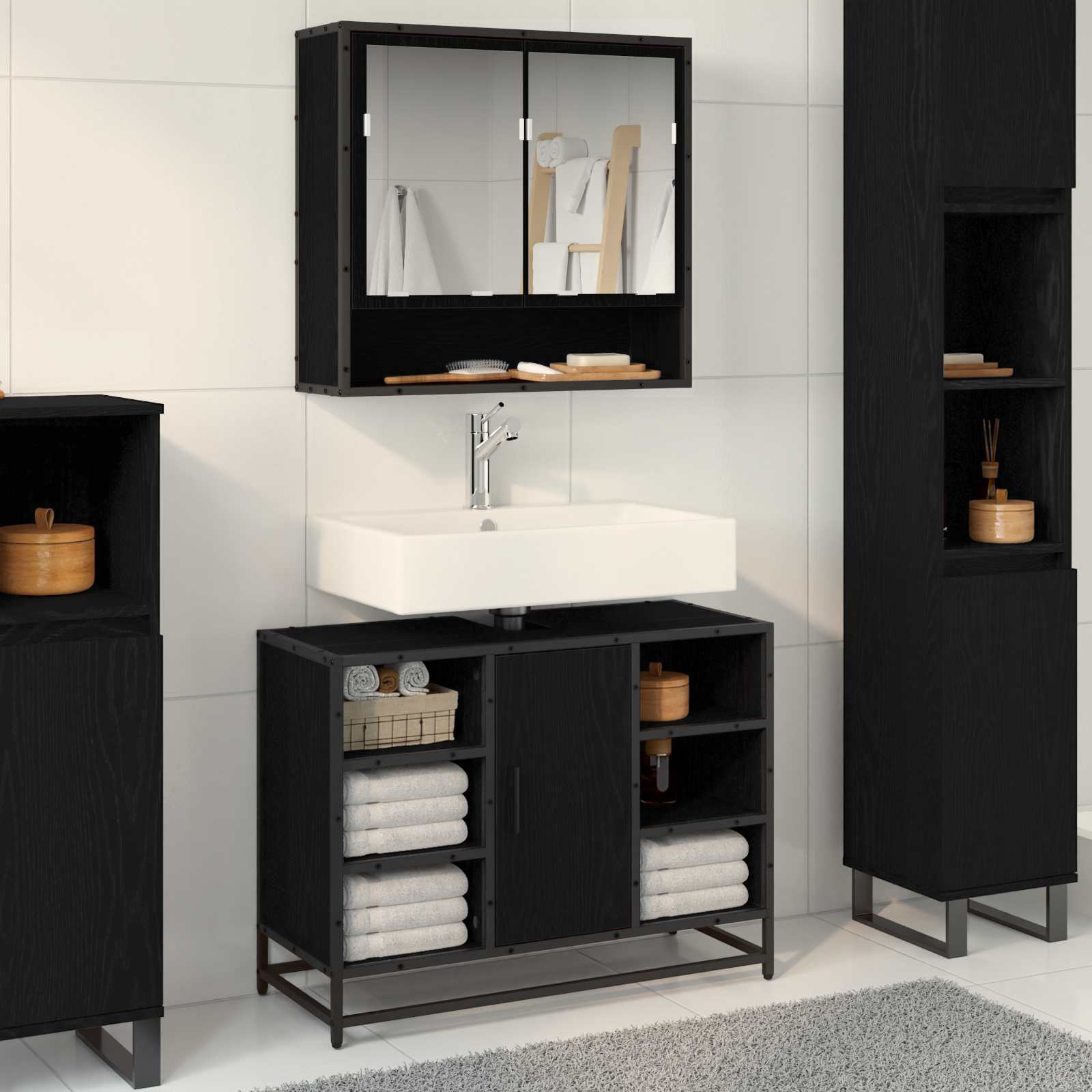 Badezimmerschrank mit Tür Schwarz Eichen-Optik 80 x 33 x 60 cm