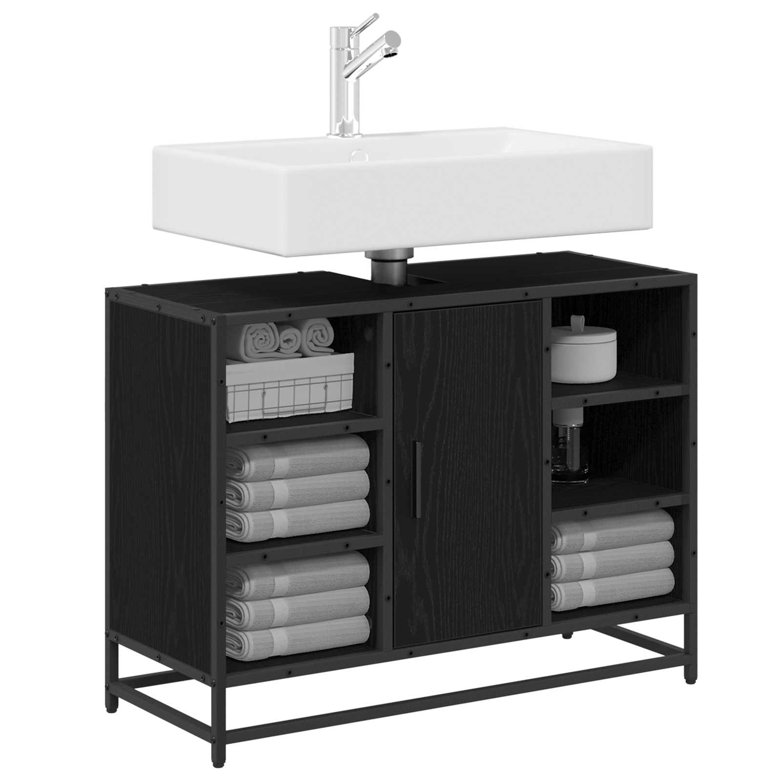 Badezimmerschrank mit Tür Schwarz Eichen-Optik 80 x 33 x 60 cm