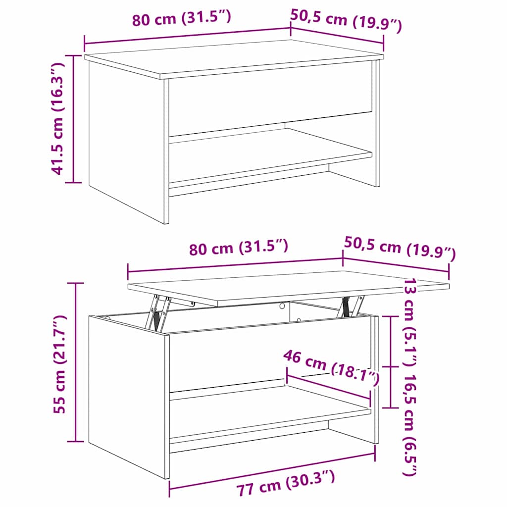 Couchtisch Artisan-Eiche 80 x 50,5 x 41,5 cm Holzwerkstoff
