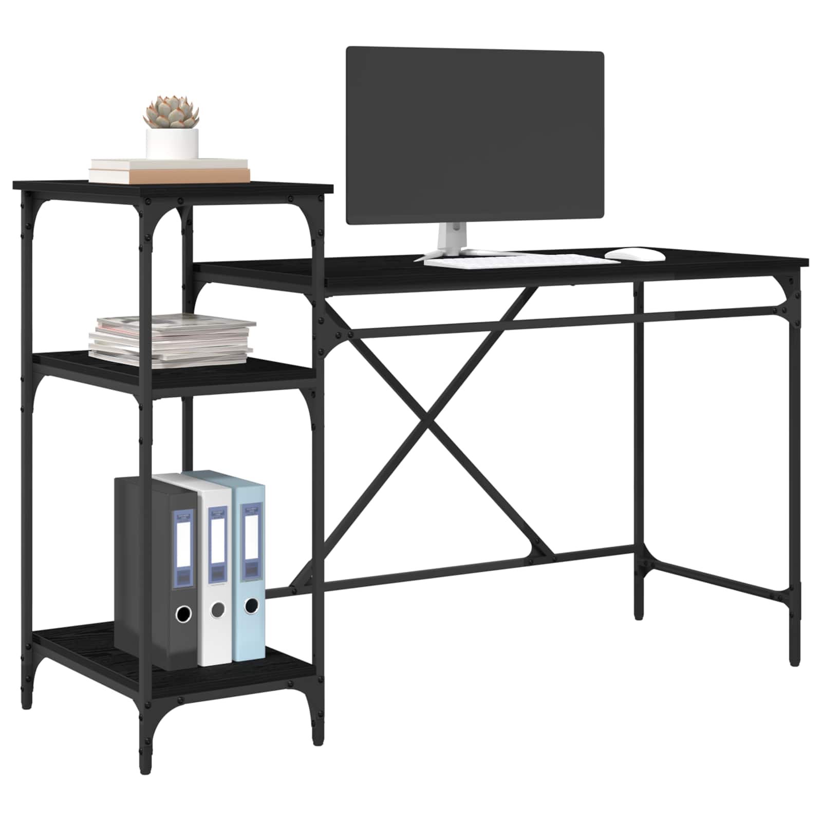 Schreibtisch Schwarz Eichen-Optik 135 x 50 x 90 cm