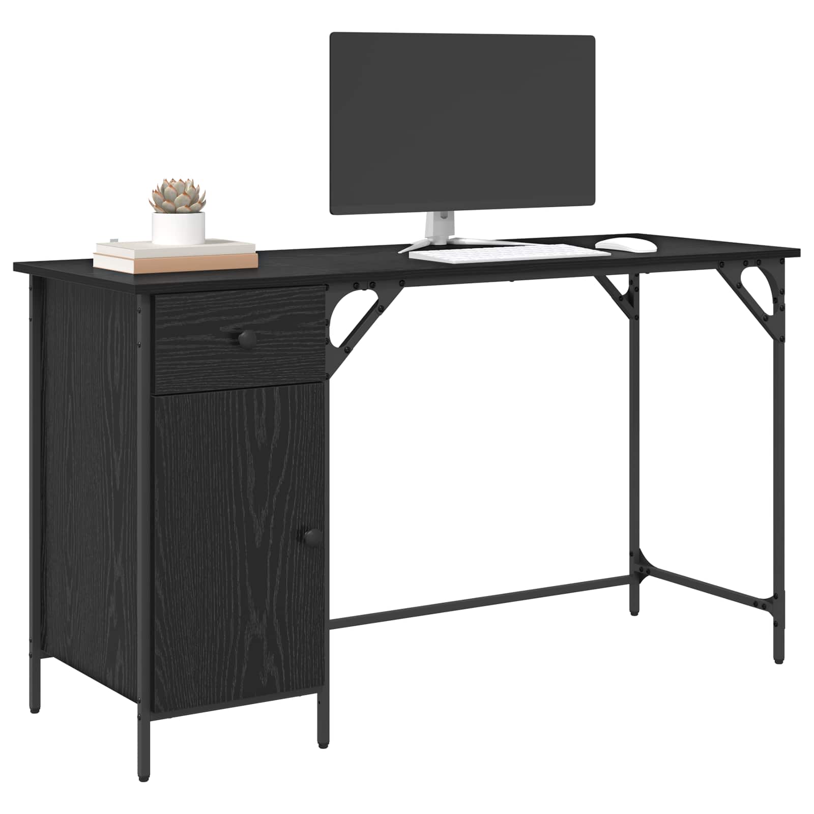 Computertisch Schwarz Eichen-Optik 131 x 48 x 75 cm