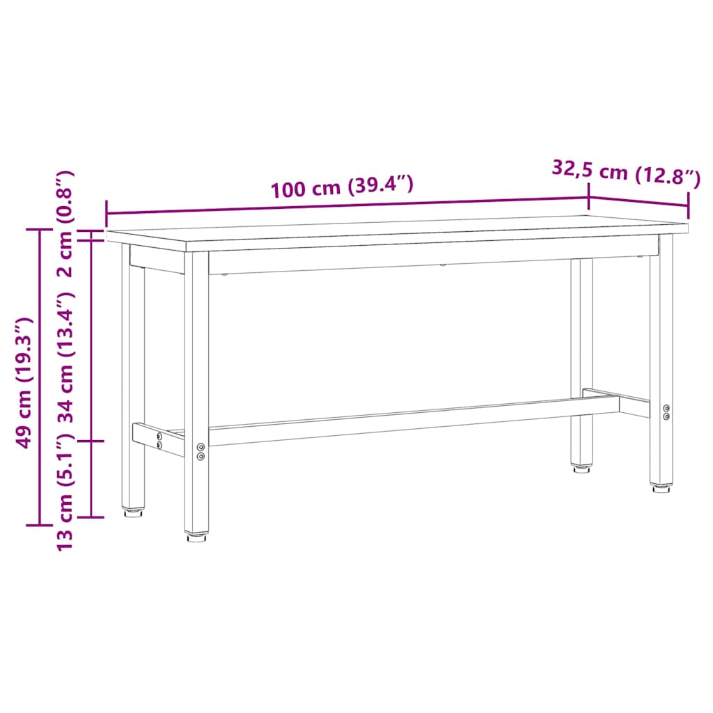 Esstischbank Natur 100 x 32,5 x 49 cm Massives Kiefernholz