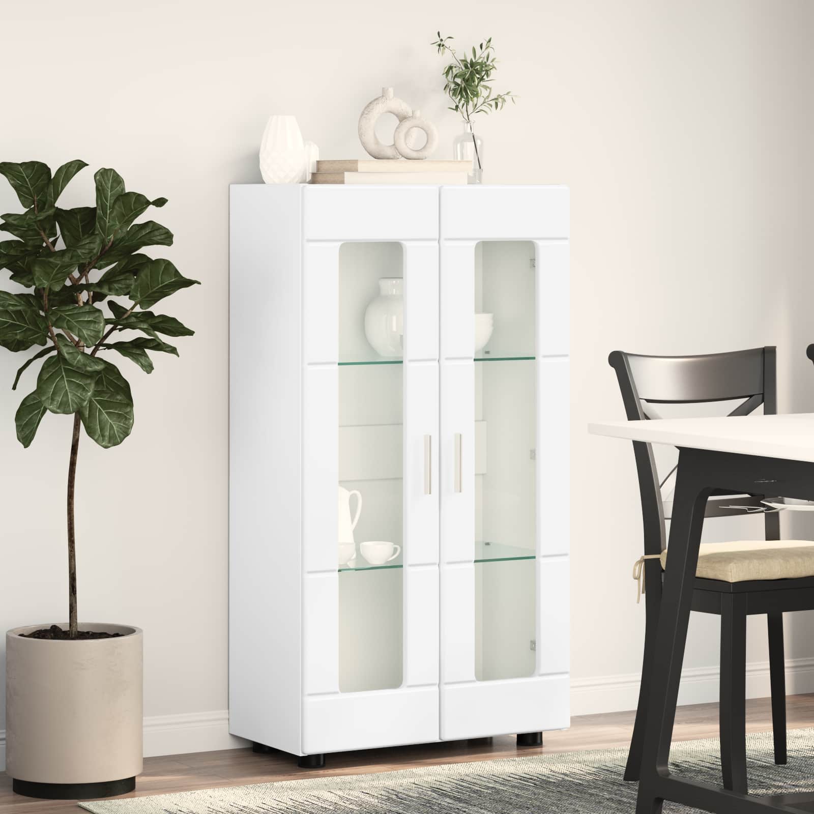 Sideboard mit Regal FLORIN Hochglanz Weiß 55,5 x 29 x 100 cm