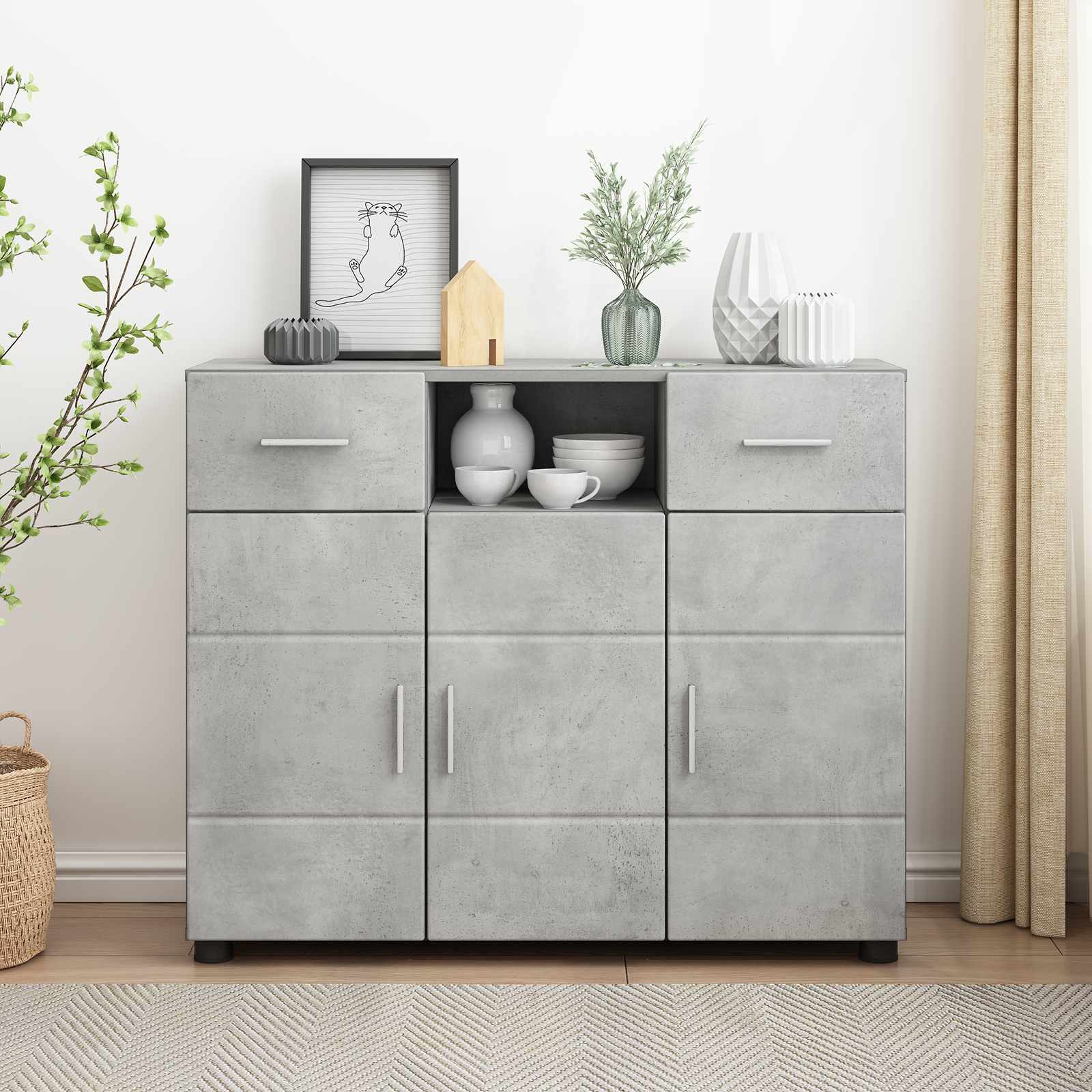Holzschrank Beton Grau 88,5 x 30,5 x 73 cm Holzwerkstoff