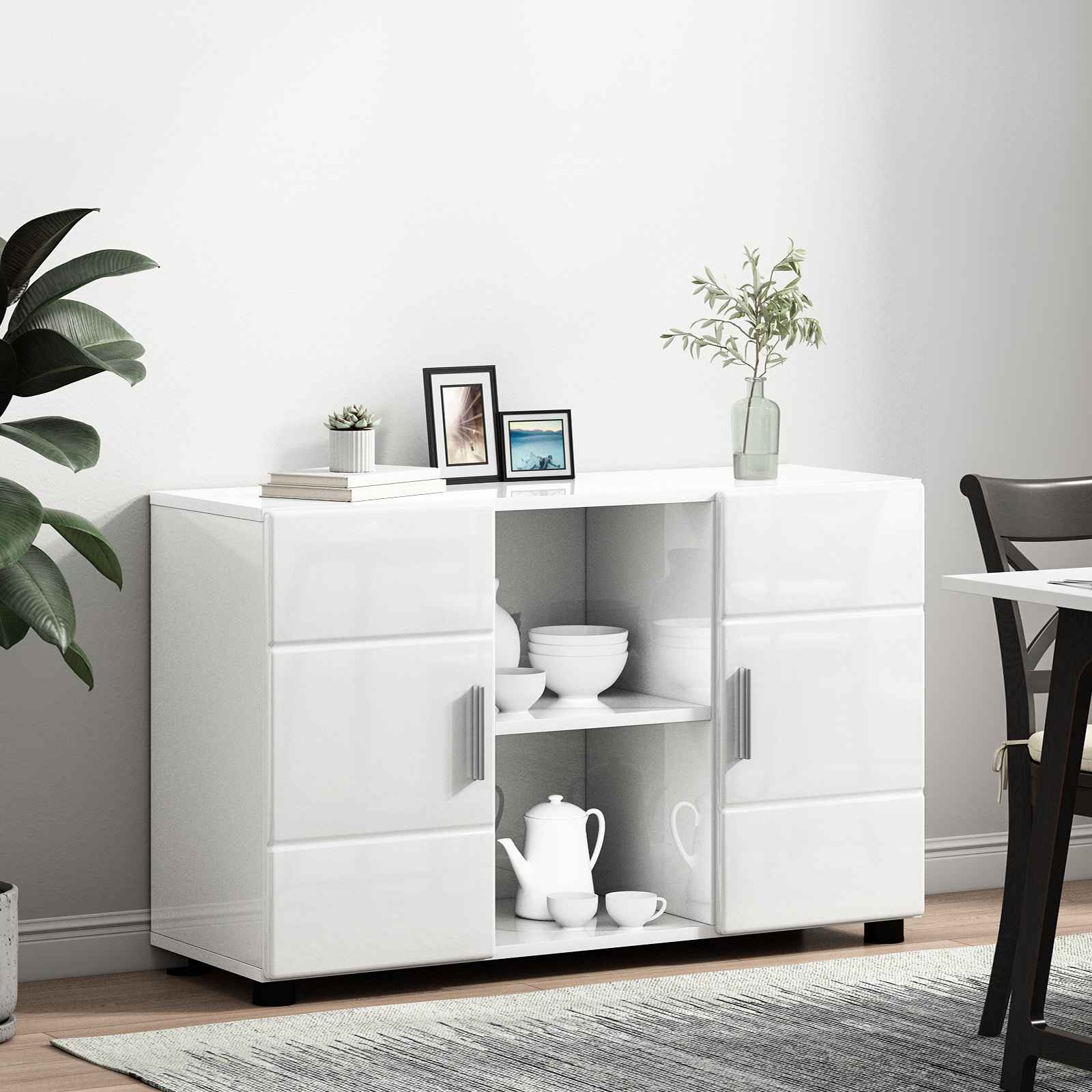 Sideboard mit Regal FLORIN Hochglanz Weiß 88,5 x 30,5 x 55,5 cm