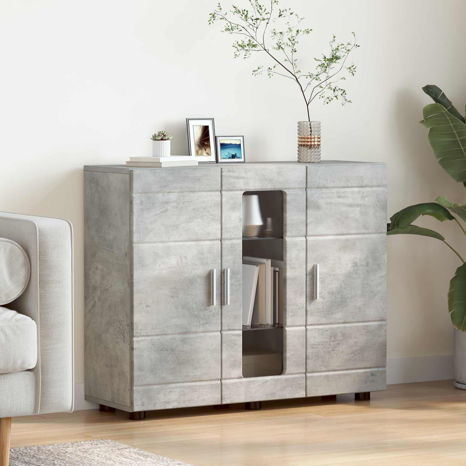 Holzschrank Beton Grau 88,5 x 30,5 x 73 cm Holzwerkstoff