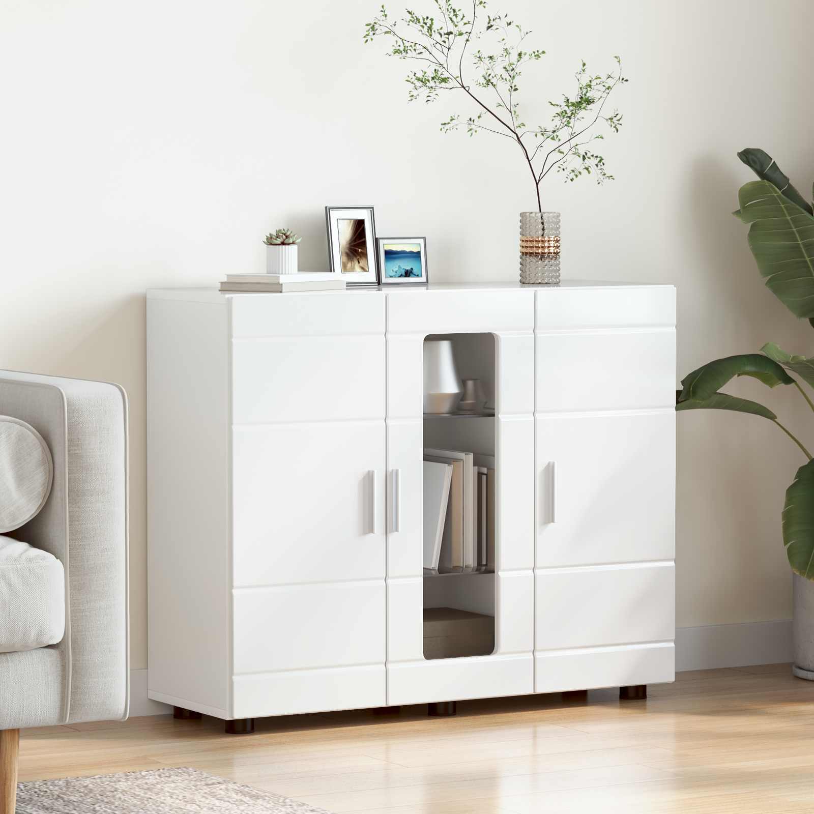 Holzschrank Hochglanz Weiß 88,5 x 30,5 x 73 cm Holzwerkstoff