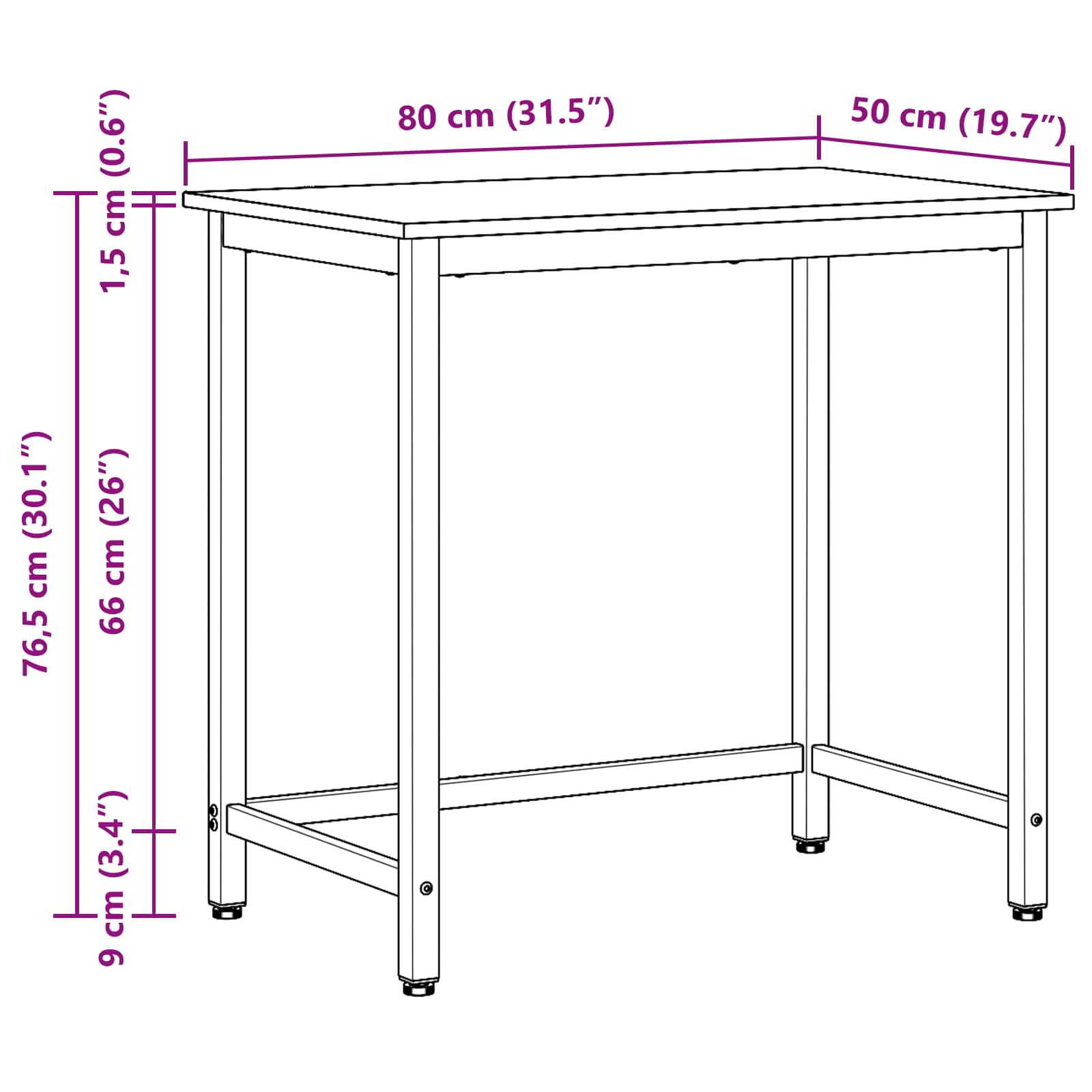 Tisch Graues Sonoma 80 x 50 x 76,5 cm Ingenieure Holz und Stahl