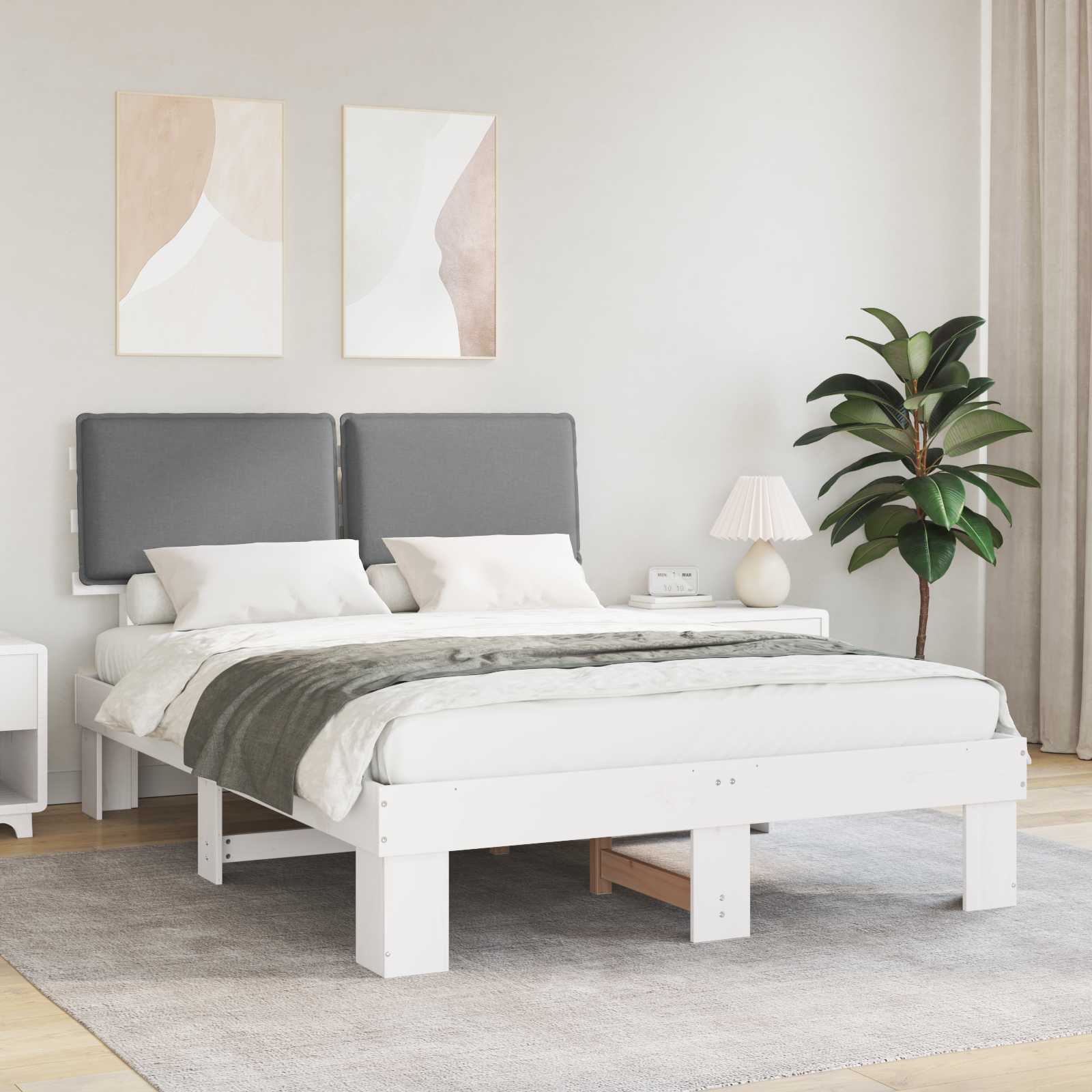 Bettgestell mit gepolstertem Kopfteil Hellgrau 160 x 200 cm