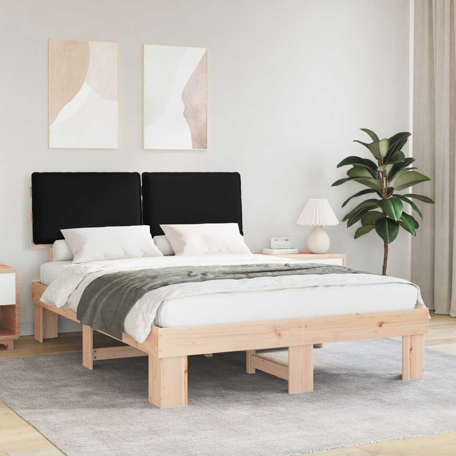 Bettgestell mit gepolstertem Kopfteil Schwarz 140 x 200 cm