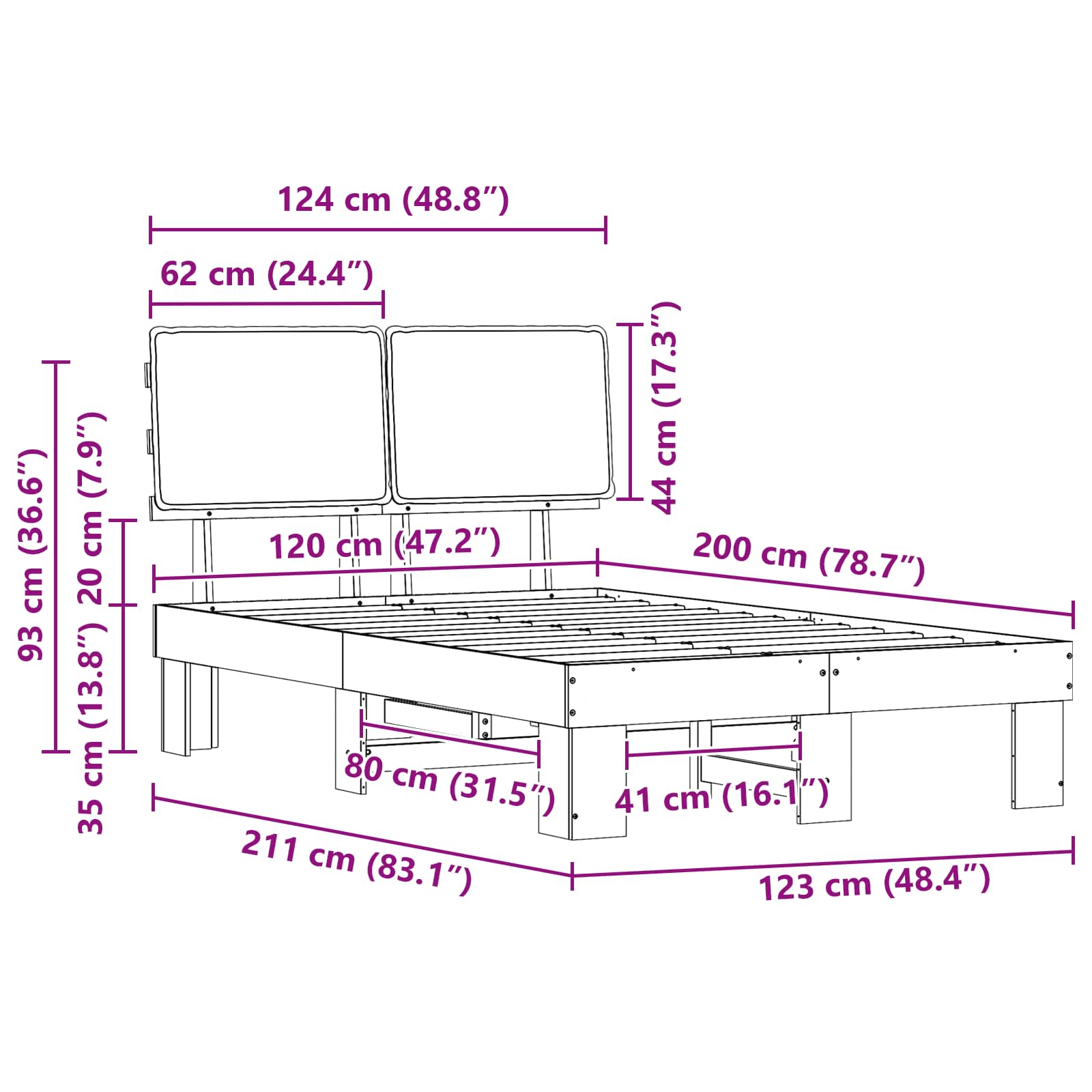 Bettgestell mit gepolstertem Kopfteil Dunkelgrau 120 x 200 cm