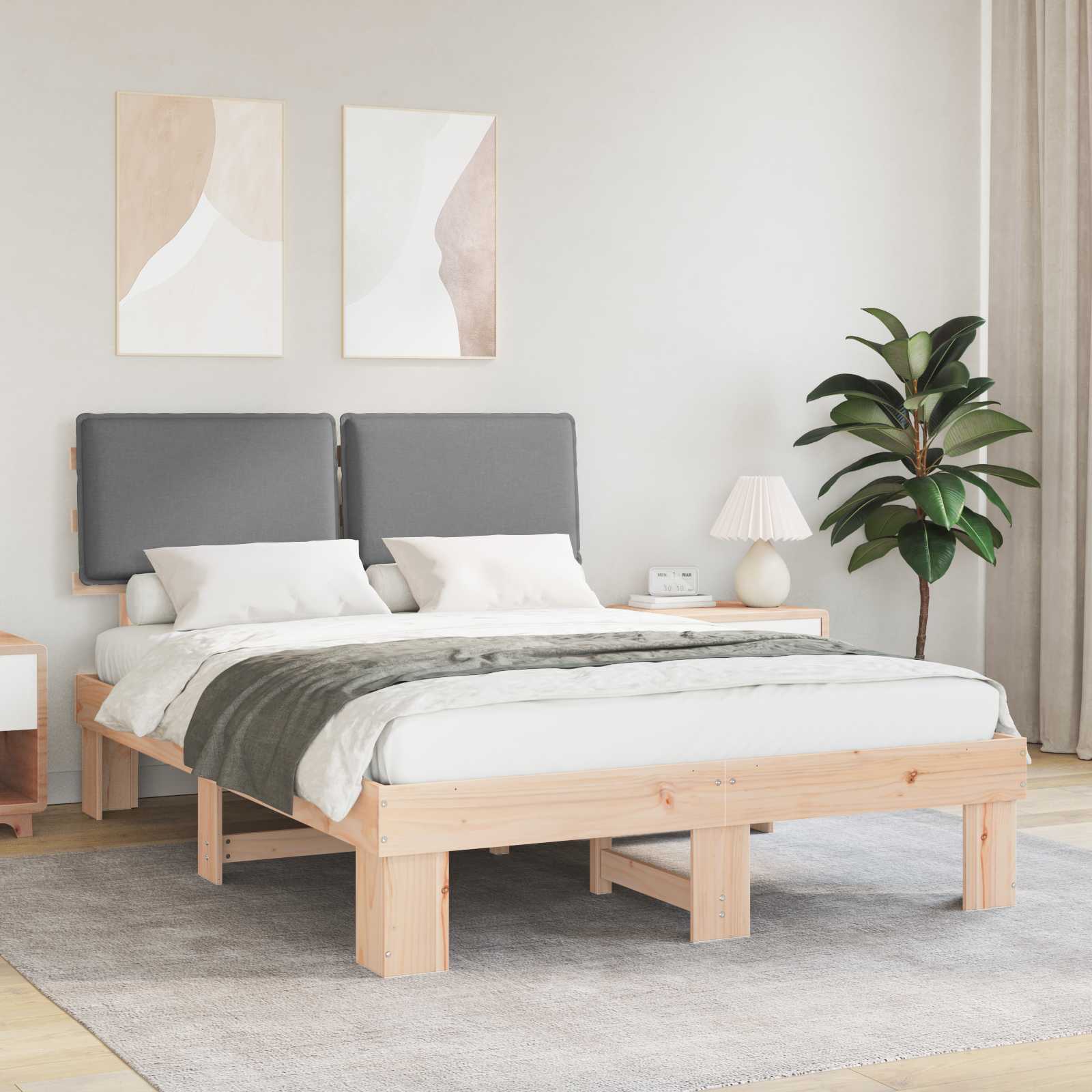 Bettgestell mit gepolstertem Kopfteil Hellgrau 140 x 190 cm
