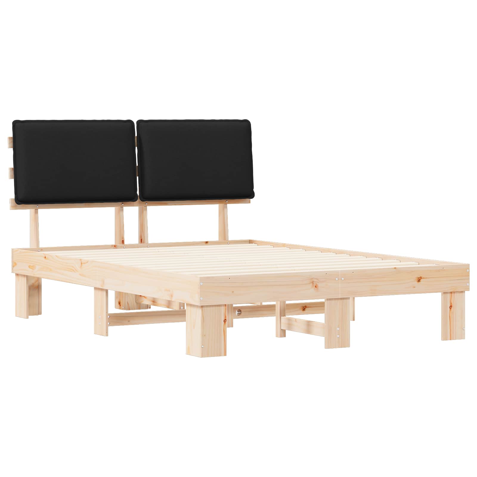 Bettgestell mit gepolstertem Kopfteil Schwarz 135 x 190 cm