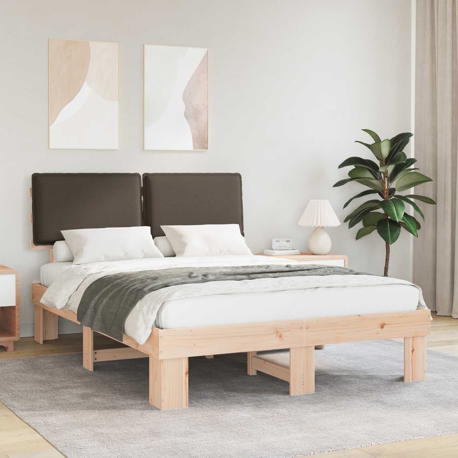 Bettgestell mit gepolstertem Kopfteil Taupe 135 x 190 cm