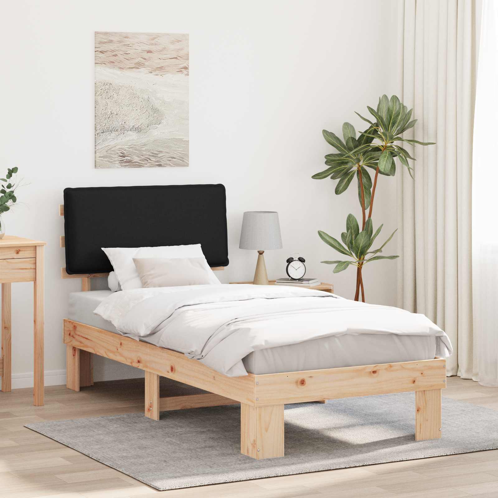 Bettgestell mit gepolstertem Kopfteil Schwarz 100 x 200 cm