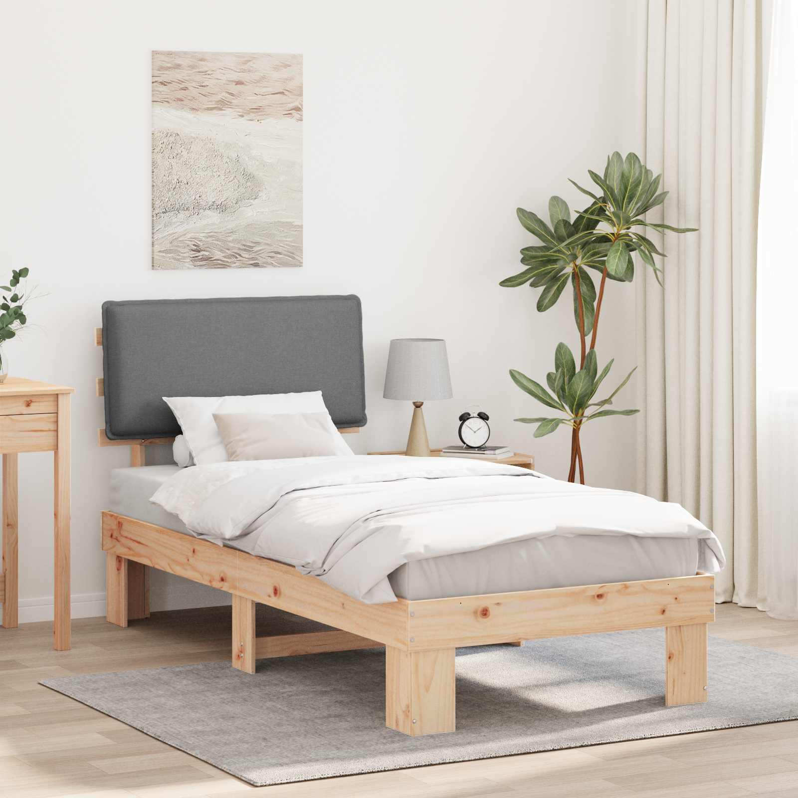 Bettgestell mit gepolstertem Kopfteil Hellgrau 90 x 190 cm