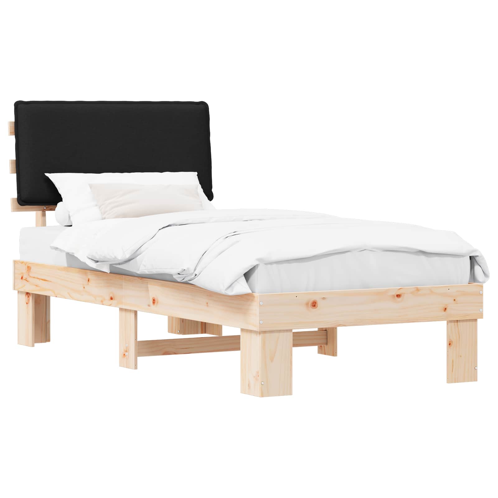 Bettgestell mit gepolstertem Kopfteil Schwarz 90 x 190 cm