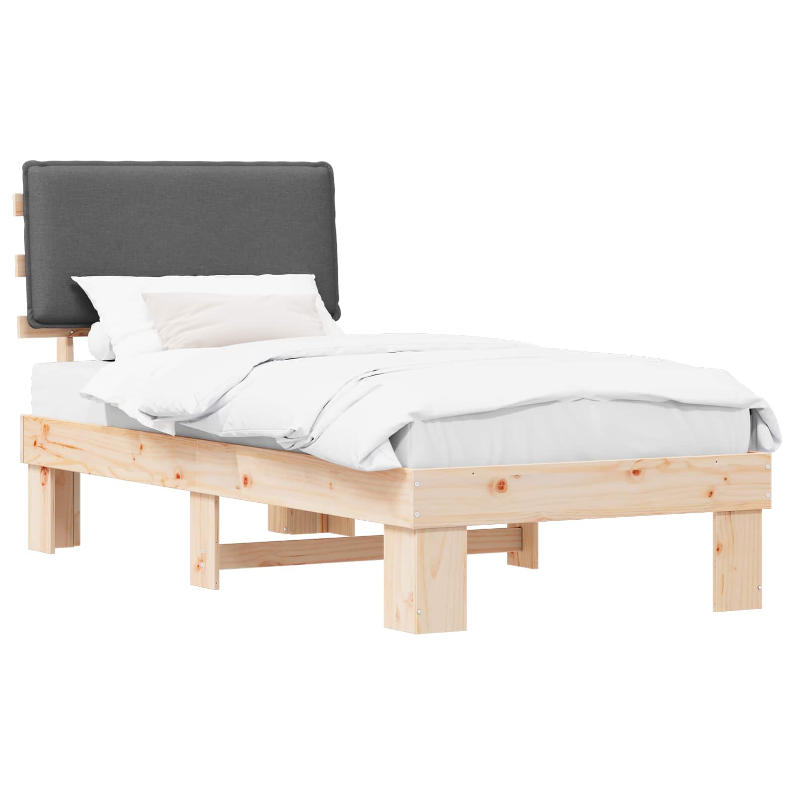 Bettgestell mit gepolstertem Kopfteil Dunkelgrau 75 x 190 cm