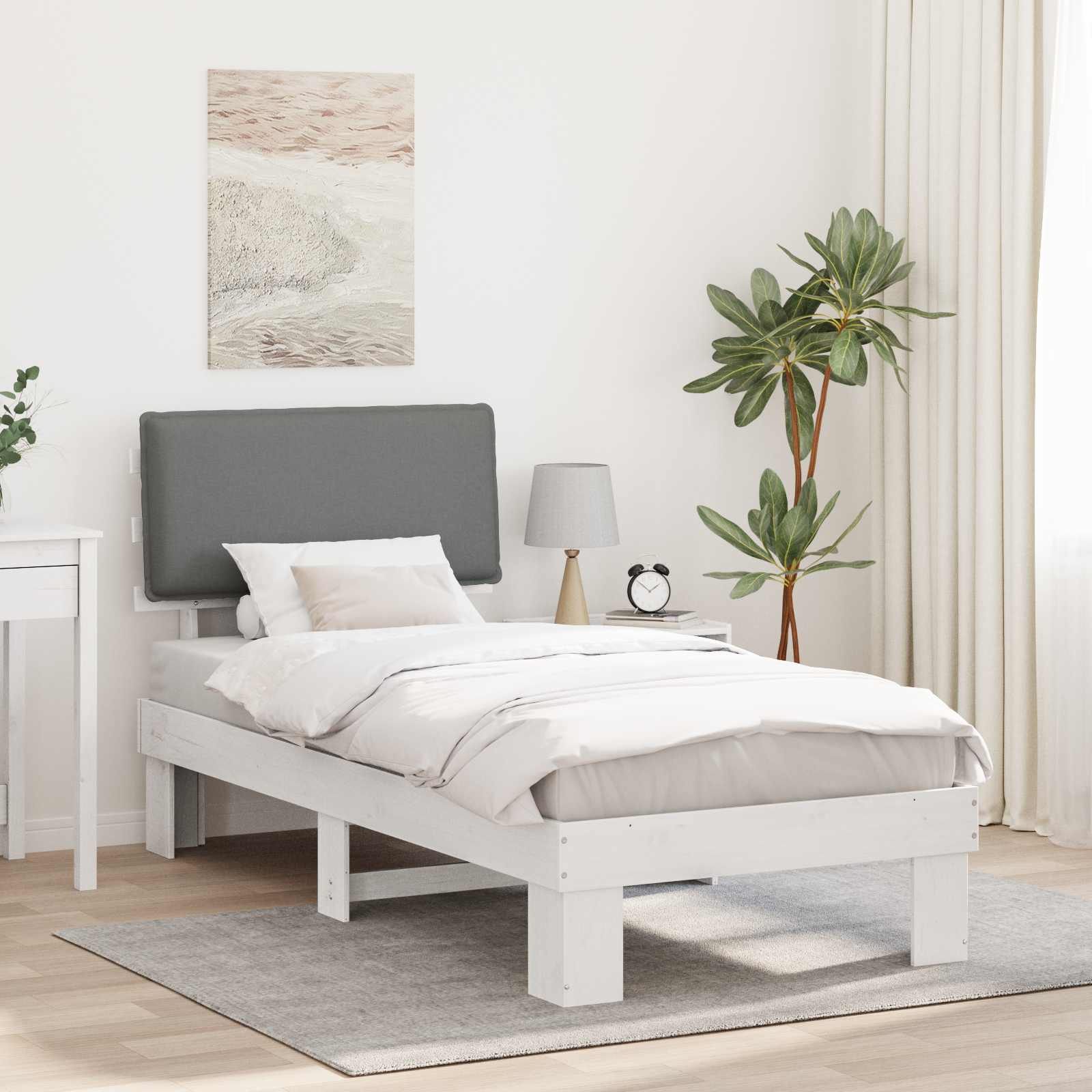 Bettgestell mit gepolstertem Kopfteil Hellgrau 75 x 190 cm