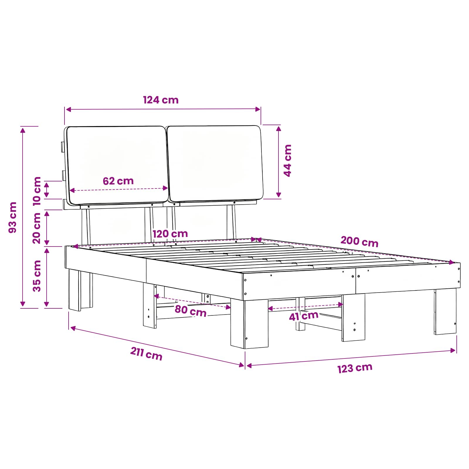 Bettgestell mit gepolstertem Kopfteil Hellgrau 120 x 200 cm
