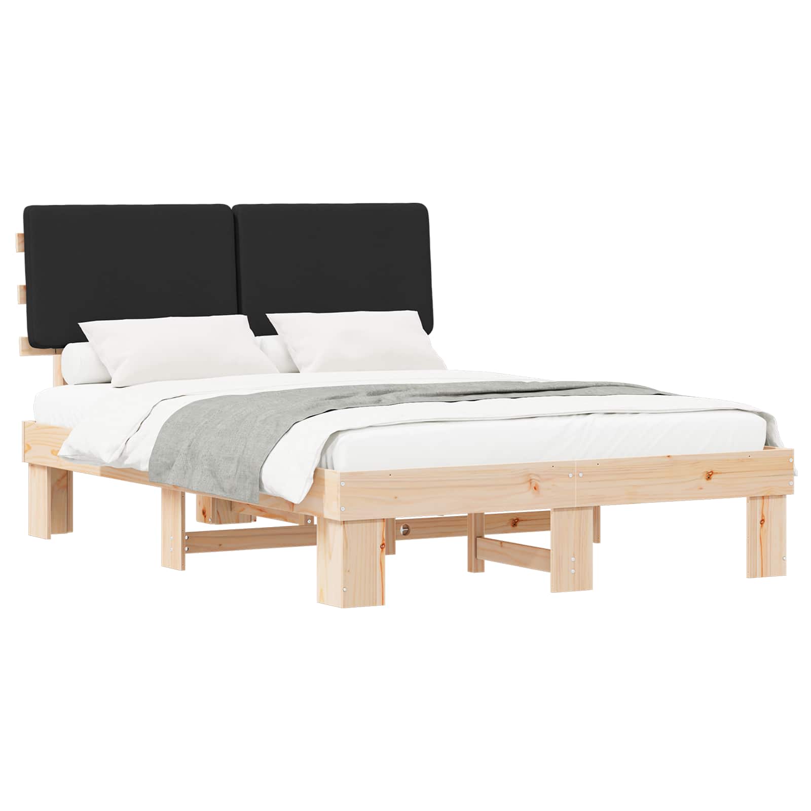 Bettgestell mit gepolstertem Kopfteil Schwarz 140 x 190 cm