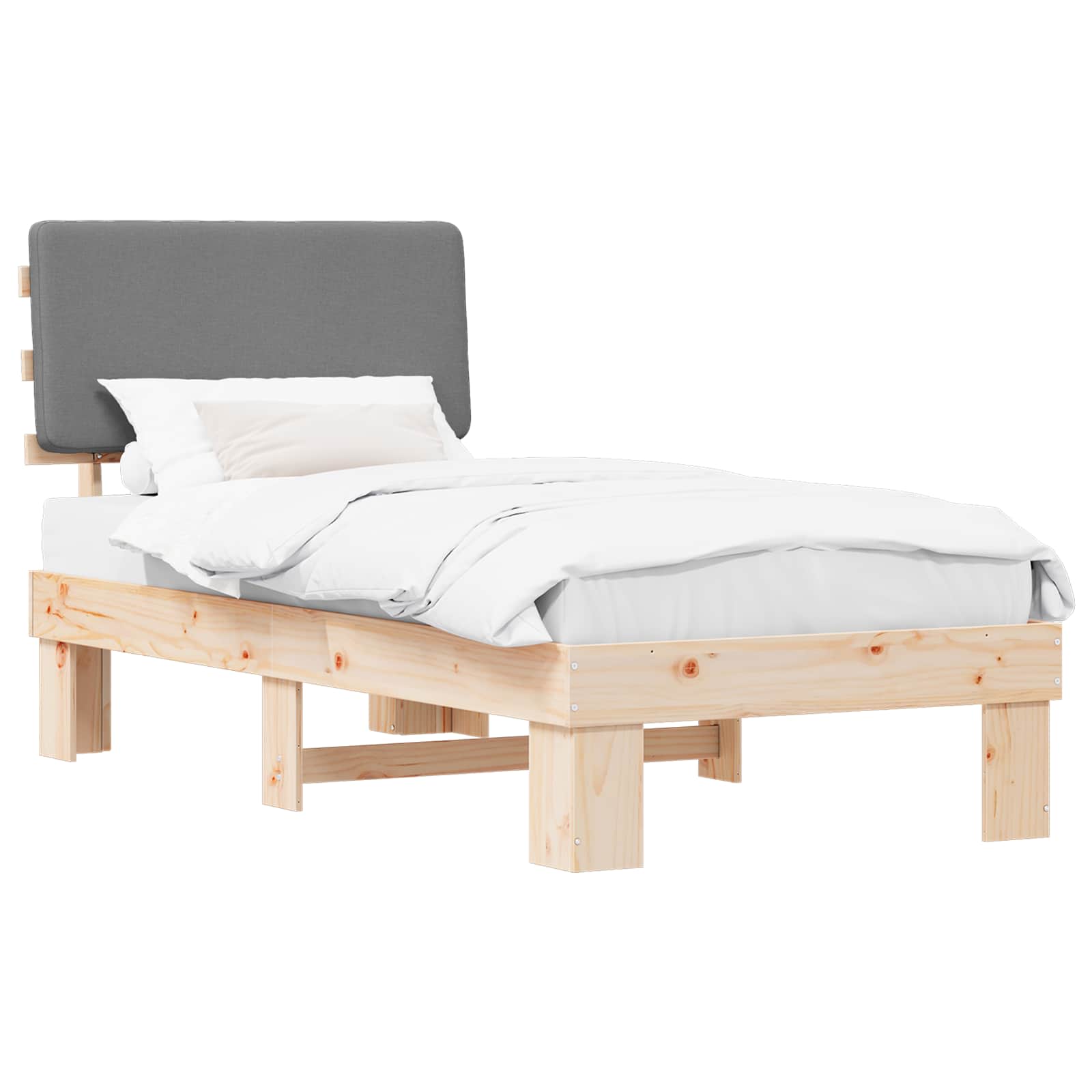 Bettgestell mit gepolstertem Kopfteil Hellgrau 100 x 200 cm