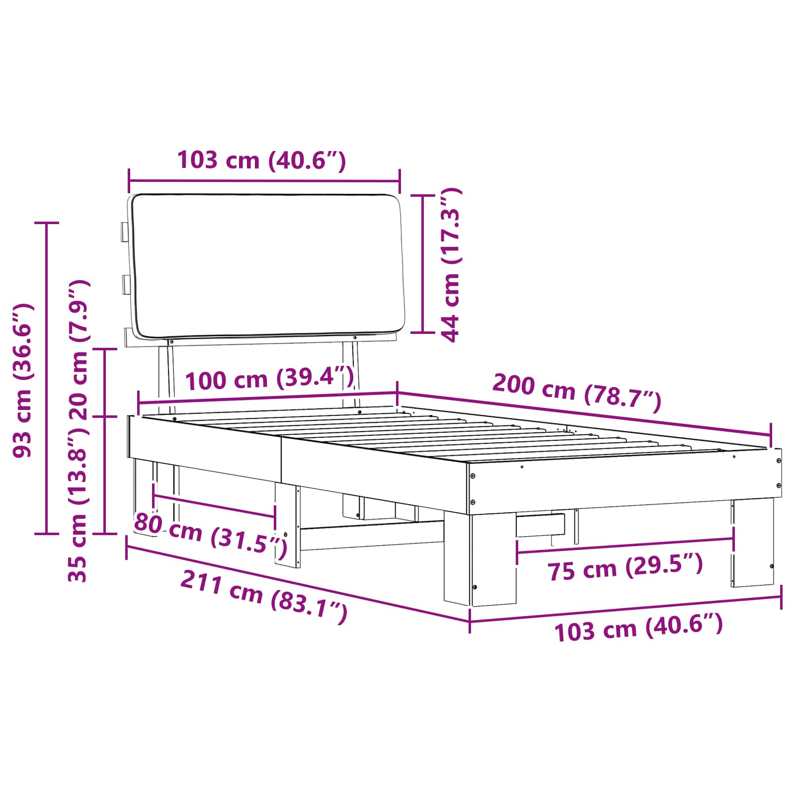 Bettgestell mit gepolstertem Kopfteil Taupe 100 x 200 cm