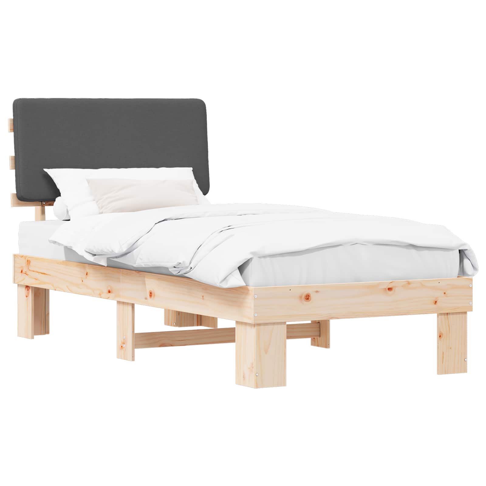 Bettgestell mit gepolstertem Kopfteil Dunkelgrau 90 x 200 cm