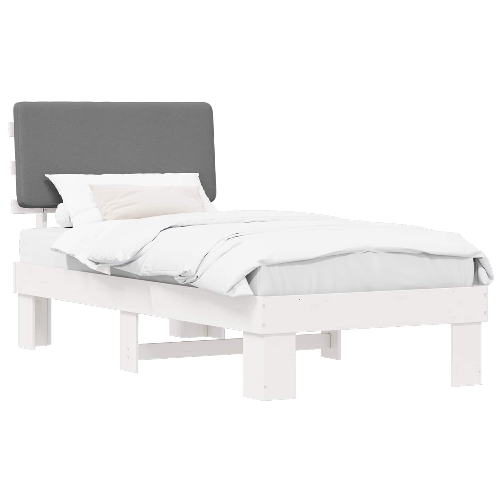 Bettgestell mit gepolstertem Kopfteil Hellgrau 75 x 190 cm