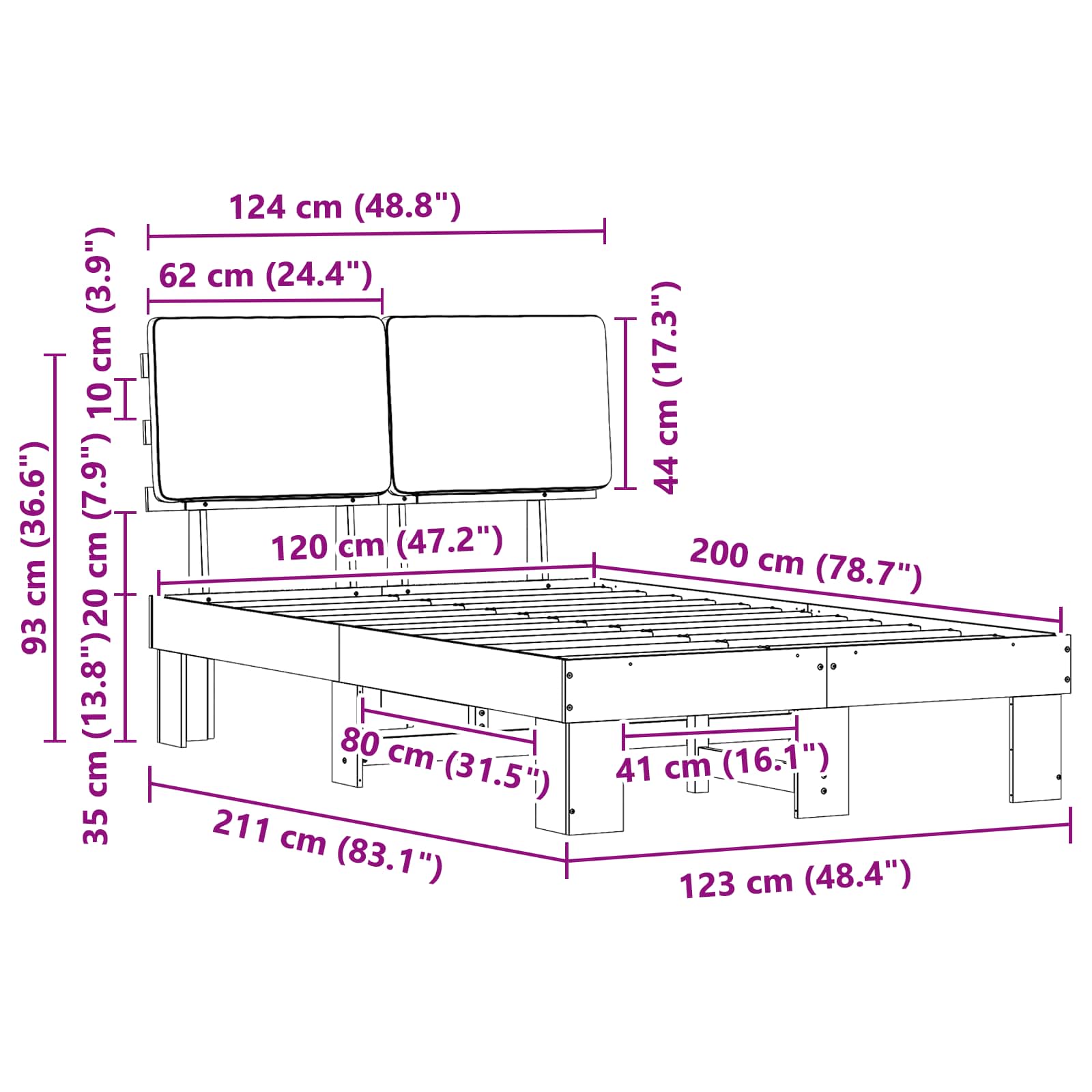 Bettgestell mit gepolstertem Kopfteil Dunkelgrau 120 x 200 cm