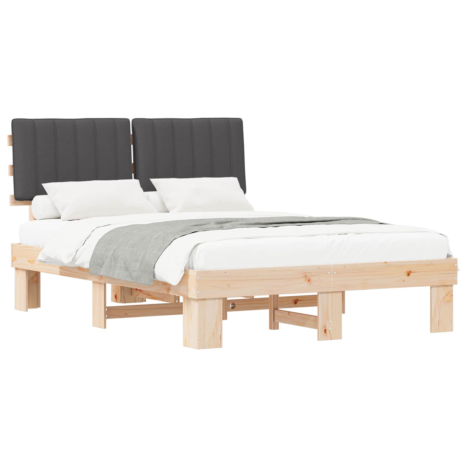 Bettgestell mit gepolstertem Kopfteil Dunkelgrau 140 x 190 cm