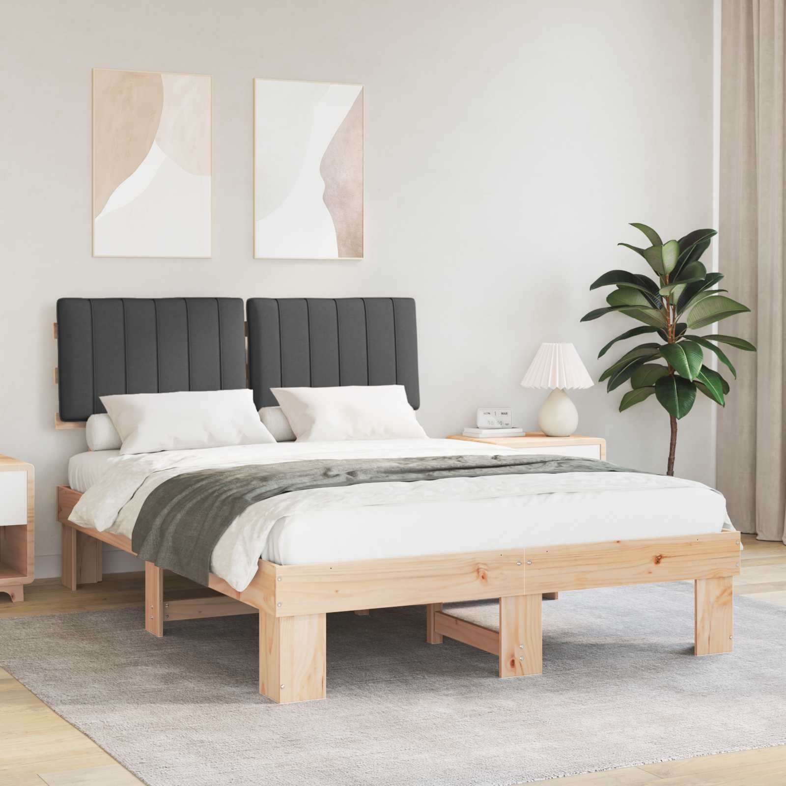 Bettgestell mit gepolstertem Kopfteil Dunkelgrau 135 x 190 cm