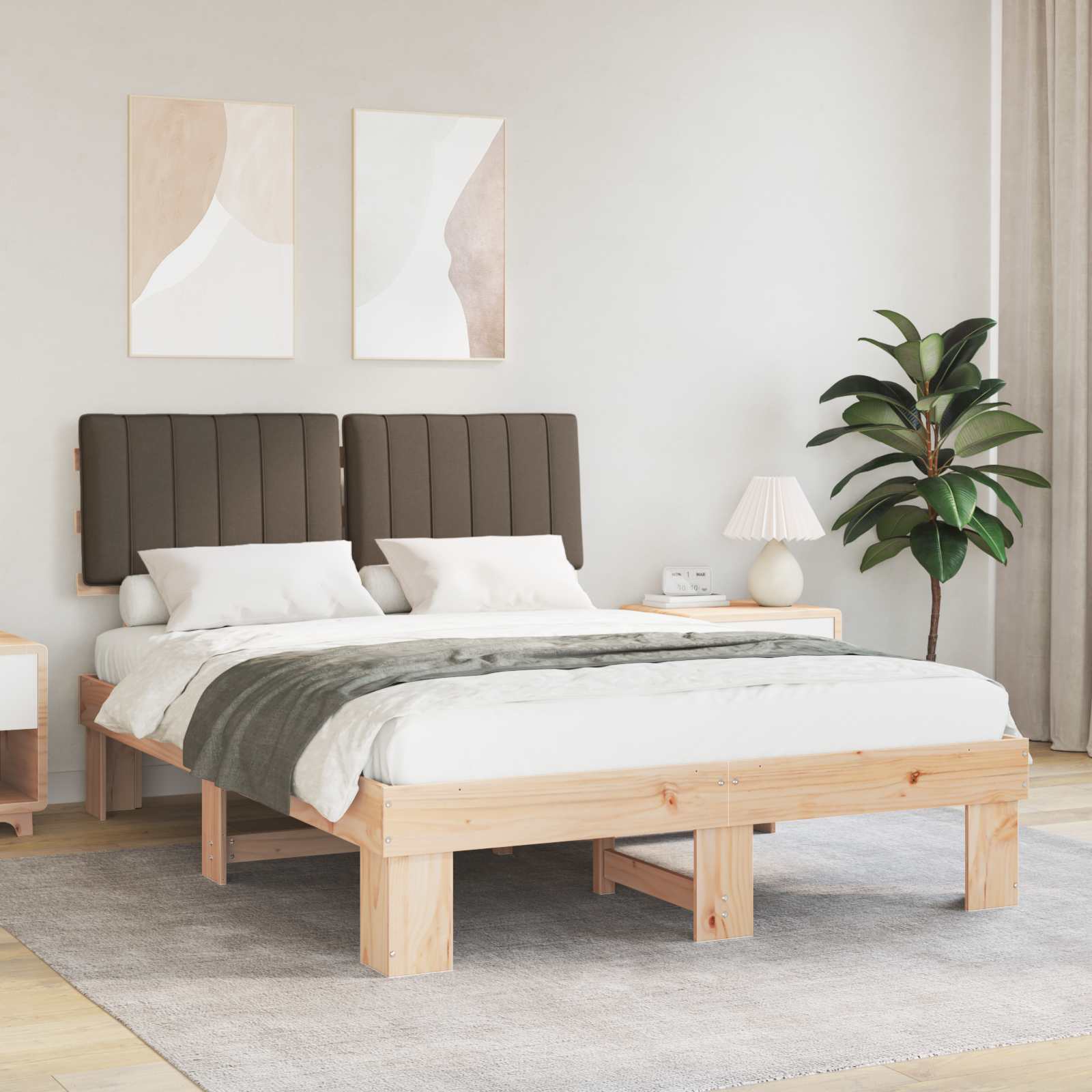 Bettgestell mit gepolstertem Kopfteil Taupe 135 x 190 cm