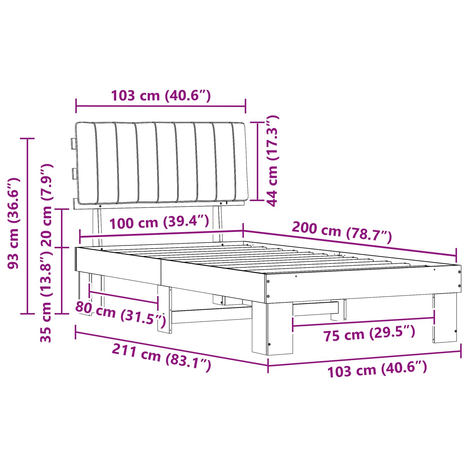 Bettgestell mit gepolstertem Kopfteil Hellgrau 100 x 200 cm