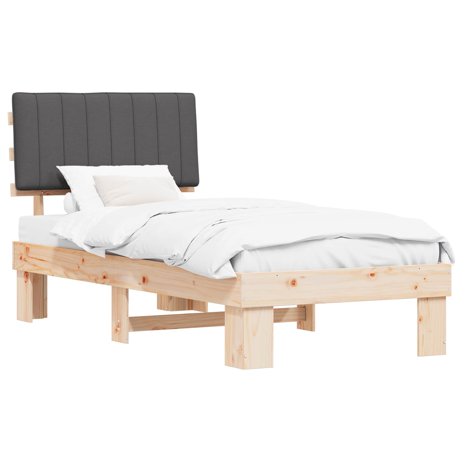 Bettgestell mit gepolstertem Kopfteil Dunkelgrau 90 x 200 cm