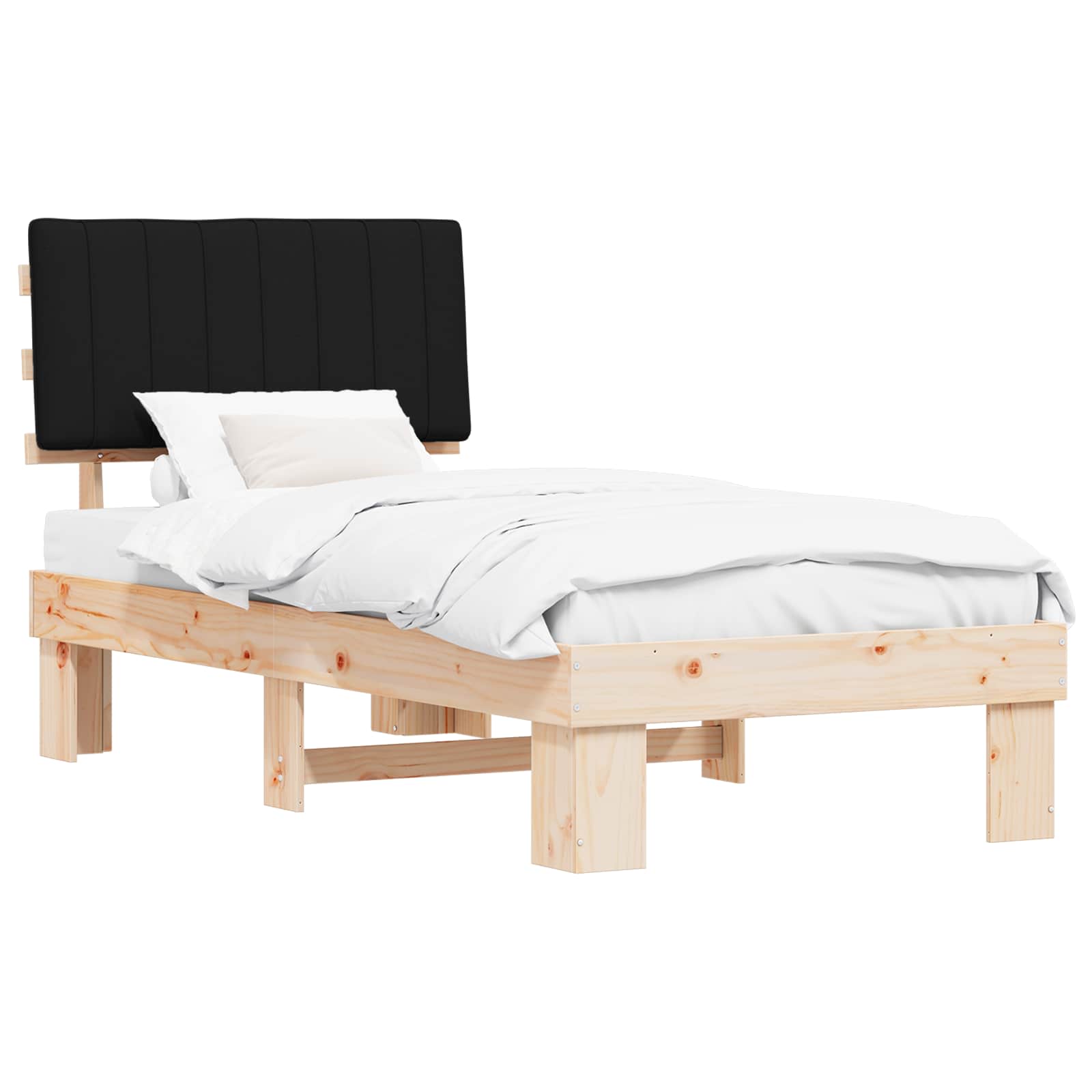 Bettgestell mit gepolstertem Kopfteil Schwarz 90 x 190 cm