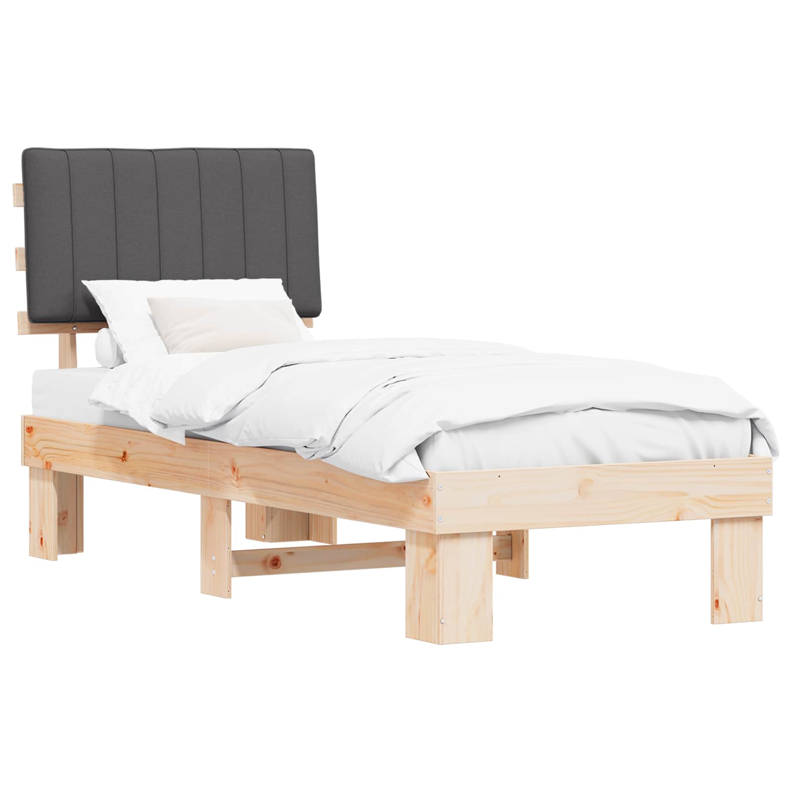 Bettgestell mit gepolstertem Kopfteil Dunkelgrau 75 x 190 cm
