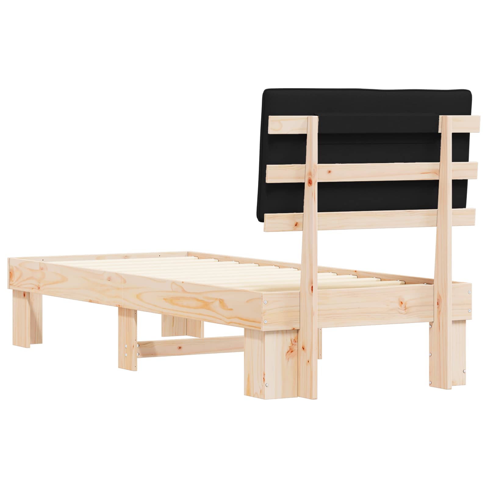 Bettgestell mit gepolstertem Kopfteil Schwarz 75 x 190 cm