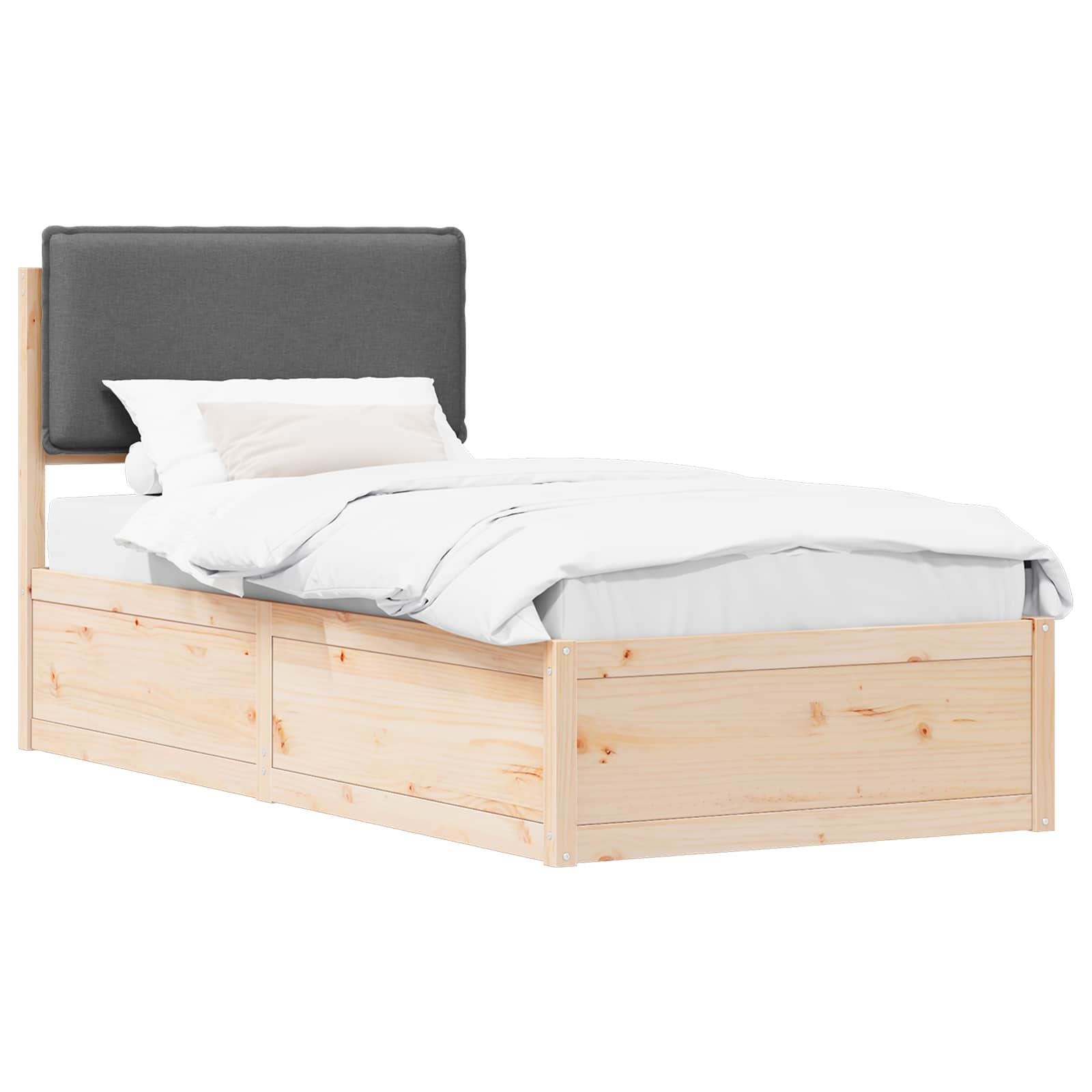 Bettgestell mit gepolstertem Kopfteil Dunkelgrau 75 x 190 cm