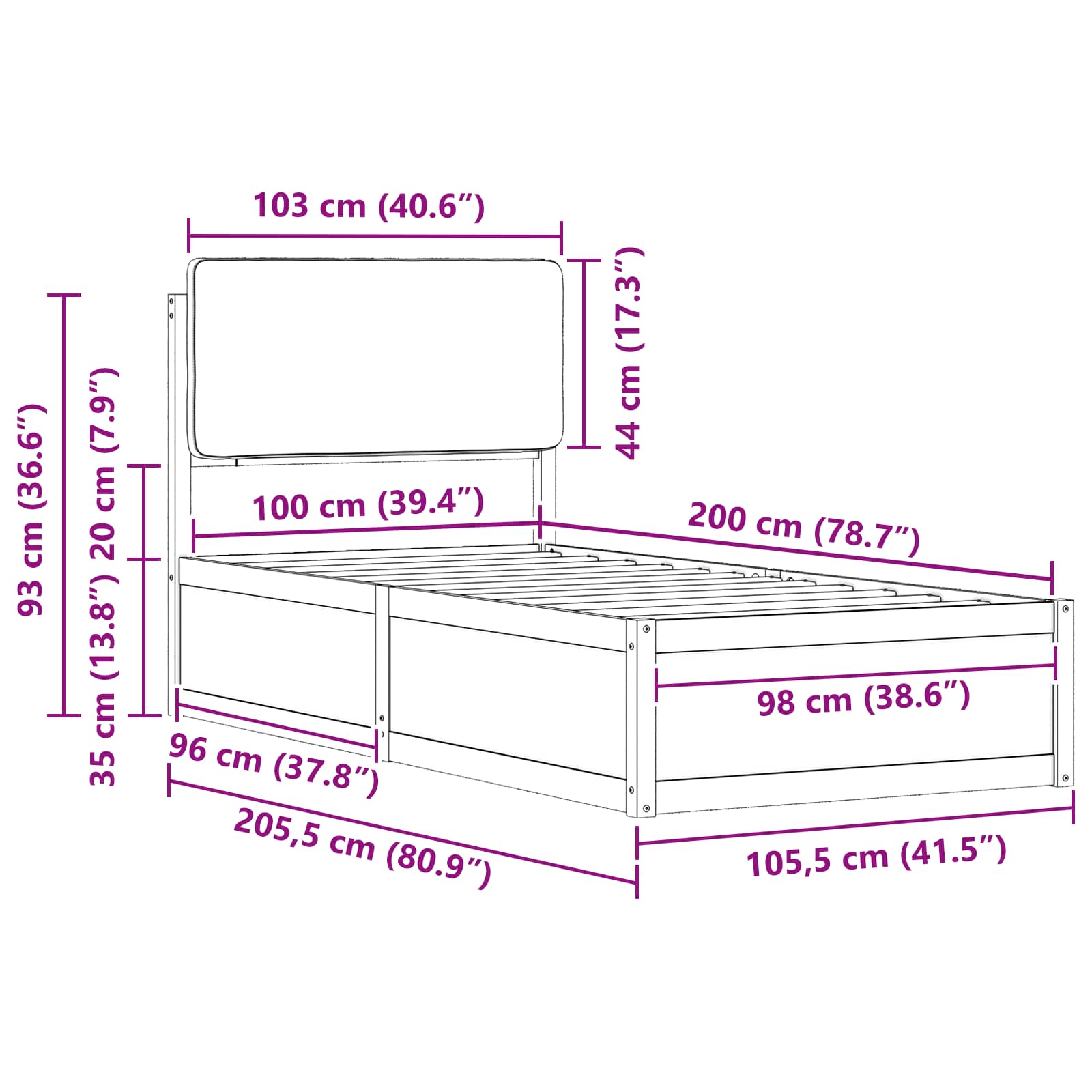 Bettgestell mit gepolstertem Kopfteil Taupe 100 x 200 cm
